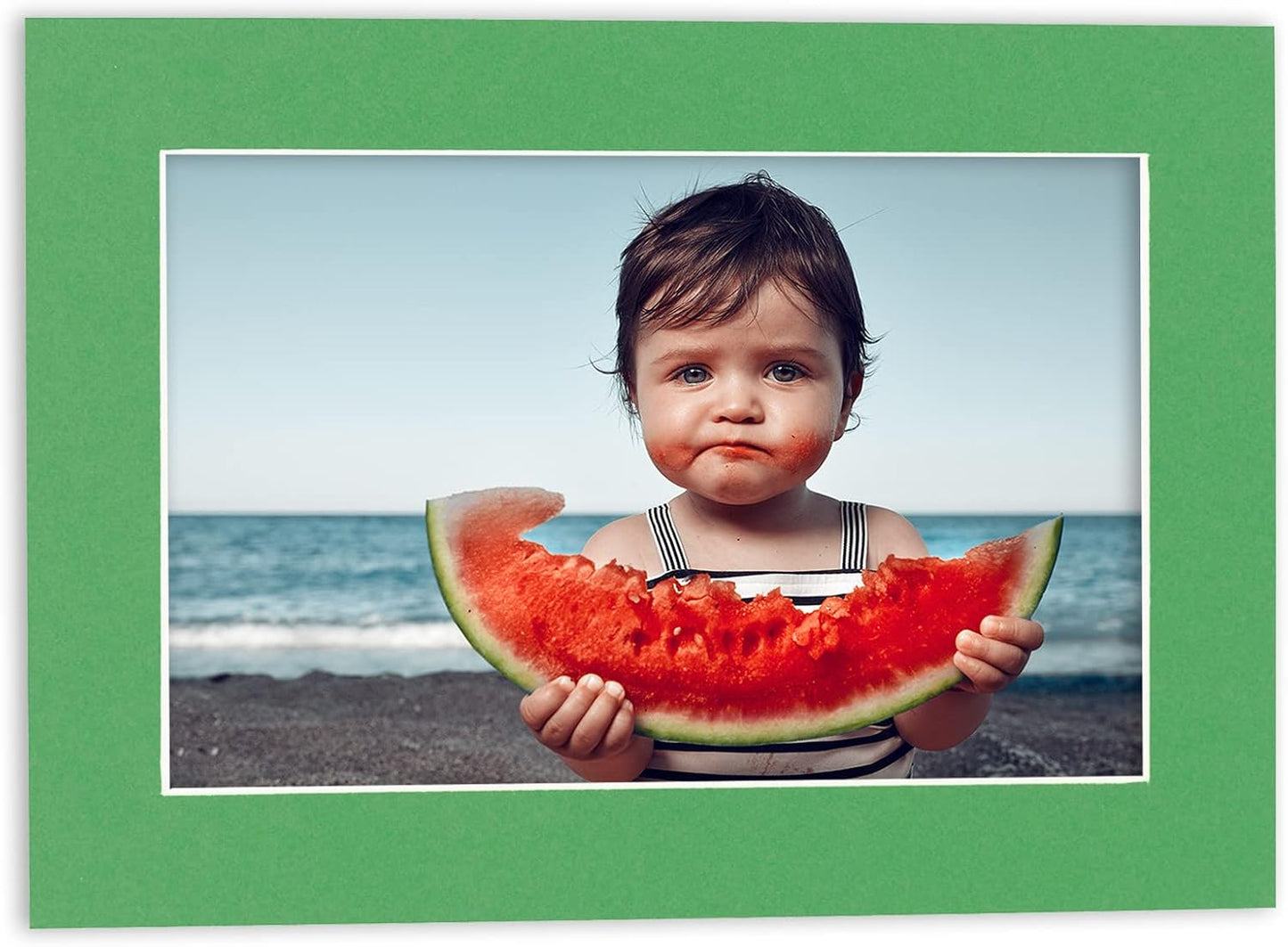 Pack of 25 Acid Free 8x10 Mats Bevel Cut for 5x8 Photos - Bright Green Precut Matboards With Backing Boards and Clear Photo Mat Bags For Pictures, Photos, Framing - 4-ply Thickness