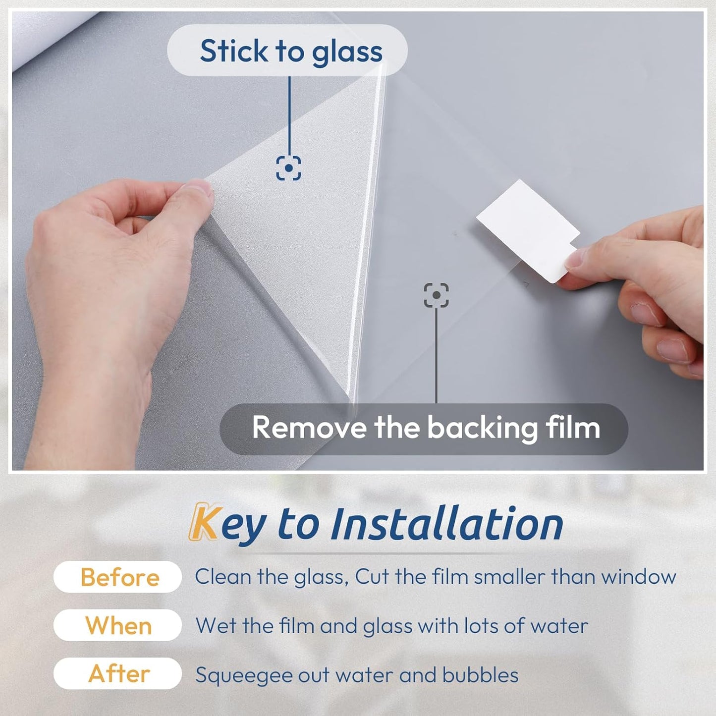 rabbitgoo Window Privacy Film, Frosted Glass Window Clings, Static Cling UV Heat Blocking Door Stickers for Home Bathroom, Removable Indoor Decal Coverings Day and Night, Pure, 35.4 x 393.7 Inches