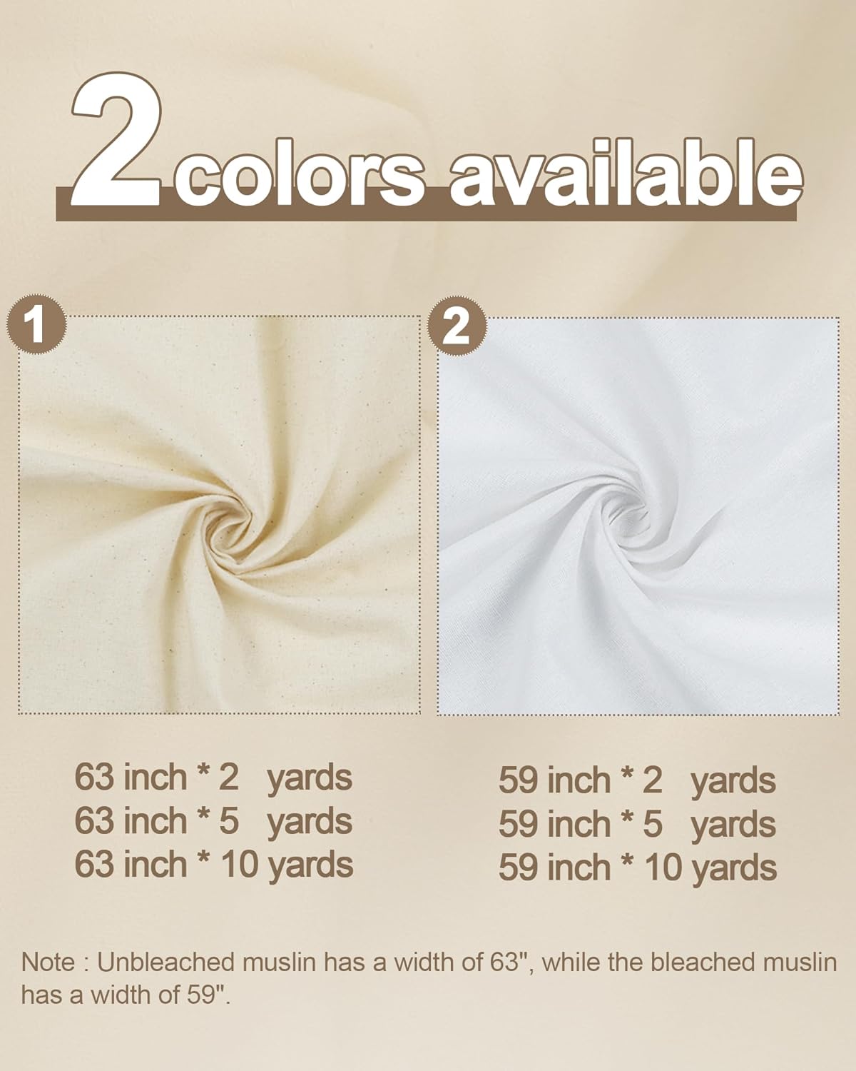 HOTGODEN Medium Weight 100% Cotton Muslin Fabric: 59 inch x 5 Yards Bleached Muslin Linen Fabric Material for Sewing Material Apparel Cloth