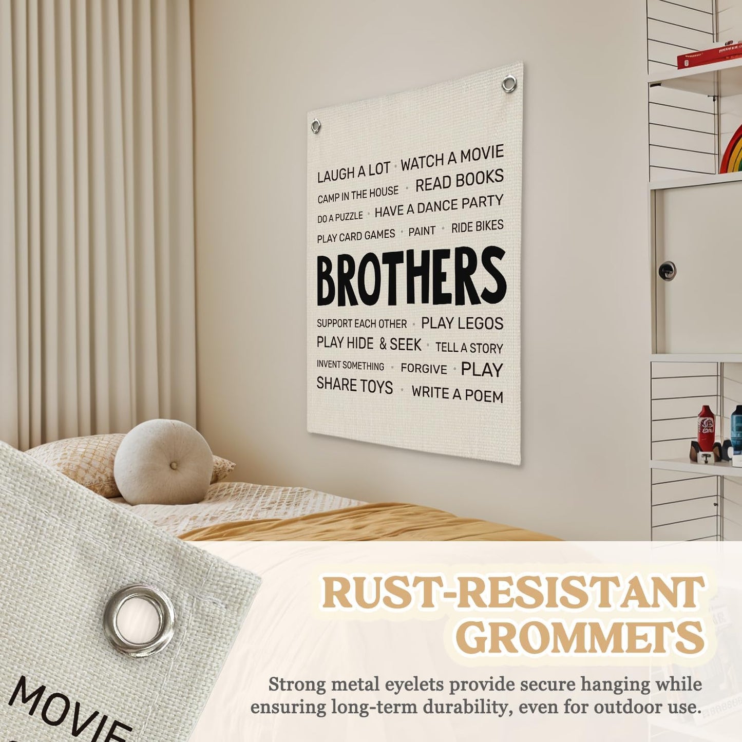Boys Room Decor,Brothers Make The Best Friends Toddler Room Banner,Playroom Linen Canvas Wall Hanging Flag Decor for Nursery,Playroom,Bedroom,Living Room 18x25 Inch