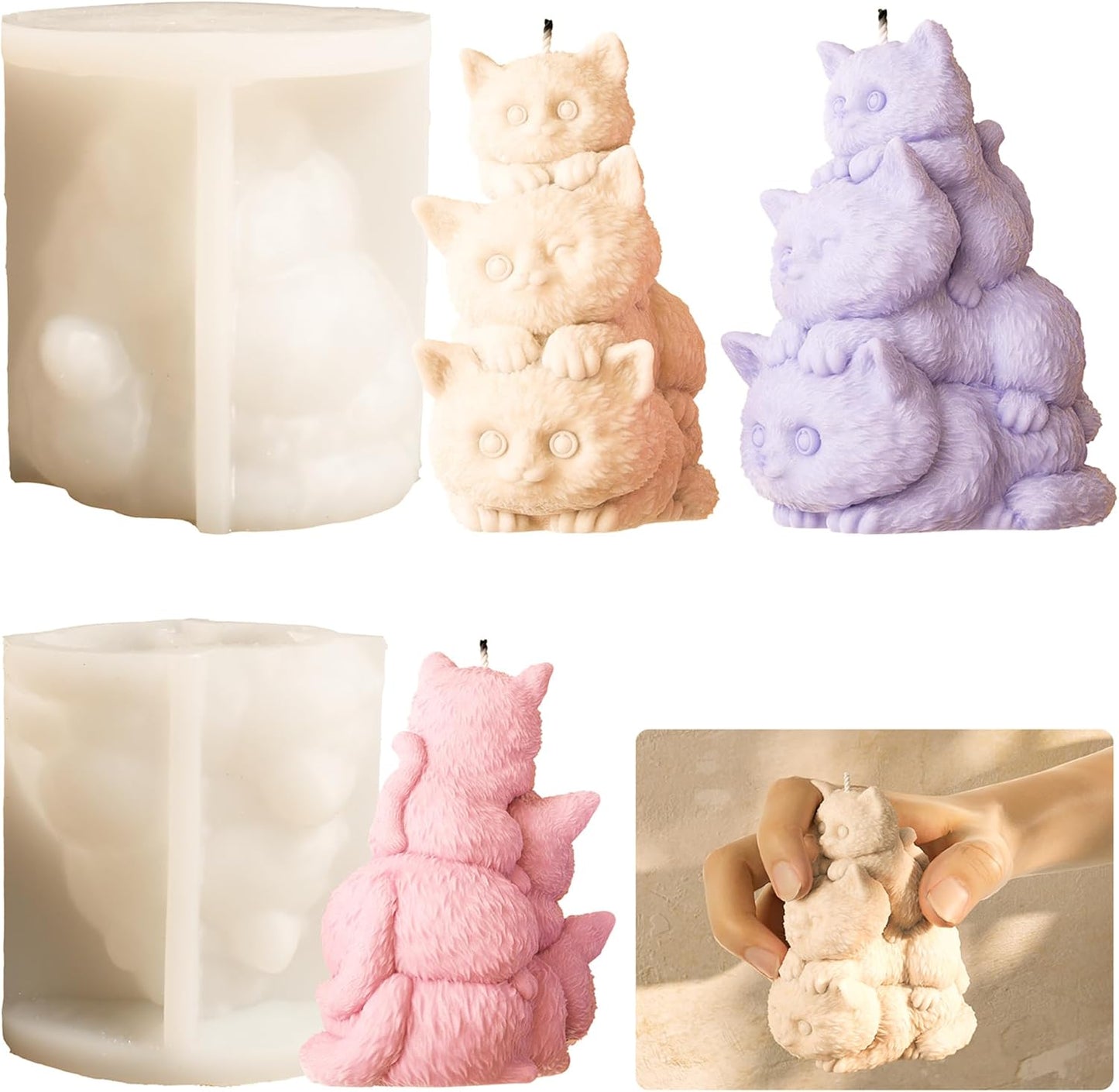 Cat Cylinder Mold Cat Candle - Resin Casting Silicone Molds for Home Decor & Candle Making Wave Spiral Mold