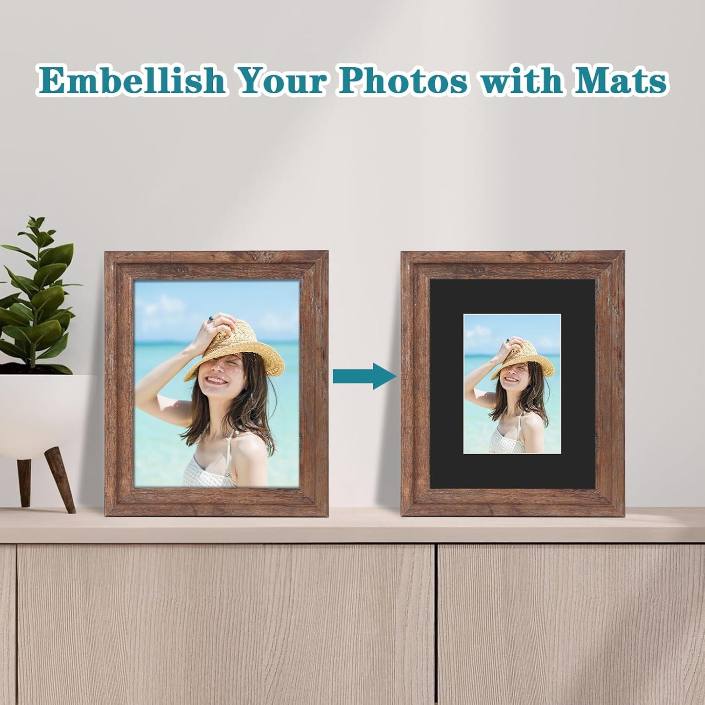 ZBEIVAN 8x10 Black Picture Mats with Core Bevel Cut Frame Mattes for 5x7 Pictures - Pack of 5