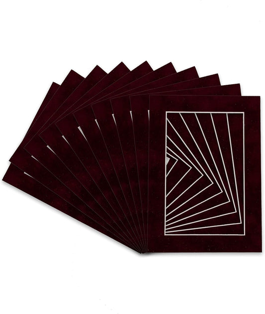 Pack of TEN 11x14 Mats Bevel Cut for 8.5x11 Photos - Acid Free Dark Red Suede Precut Matboards For Pictures, Photos, Framing - 4-ply Thickness