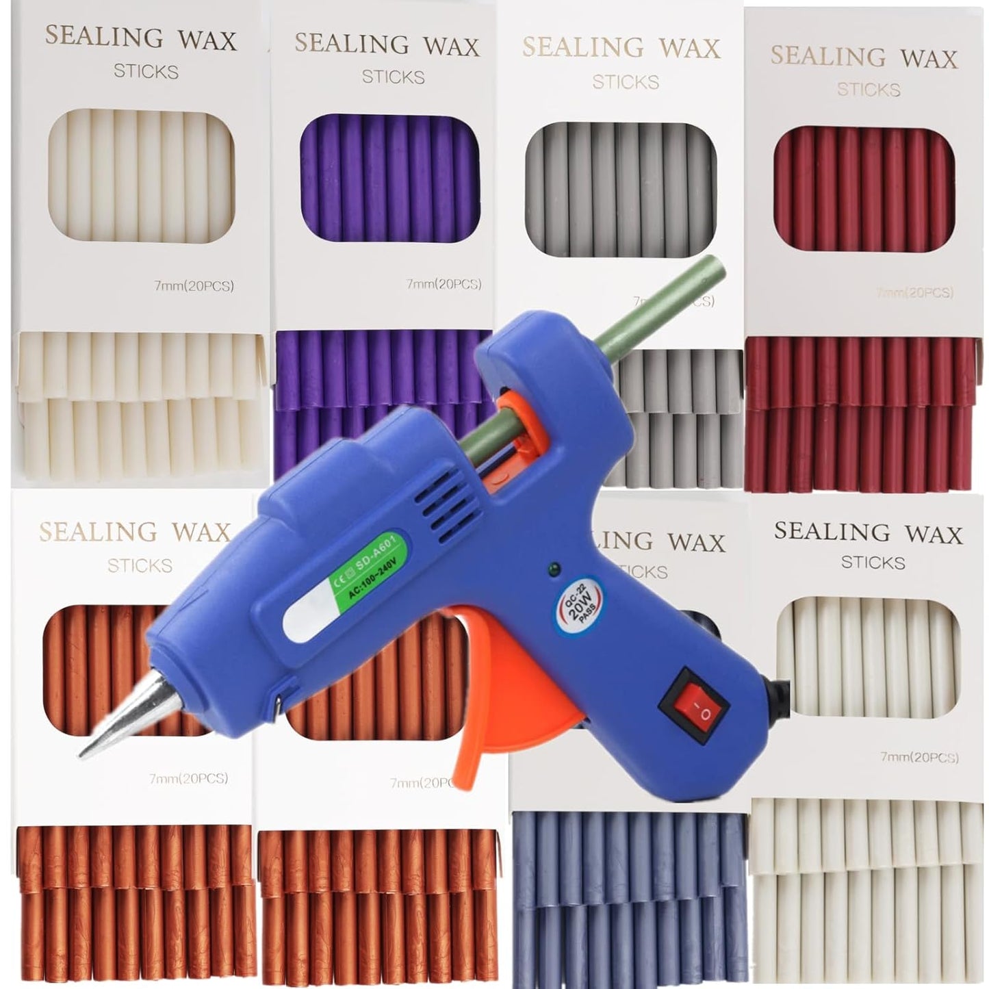 Wax Seal Sticks, ONWINPOR 20Pcs Red Wax Sealing Sticks with Glue Gun, Glue Gun Wax Seal Sticks Set Great for Wax Seal Stamp, Envelopes, Gift Wrapping (20, Caramel Red)