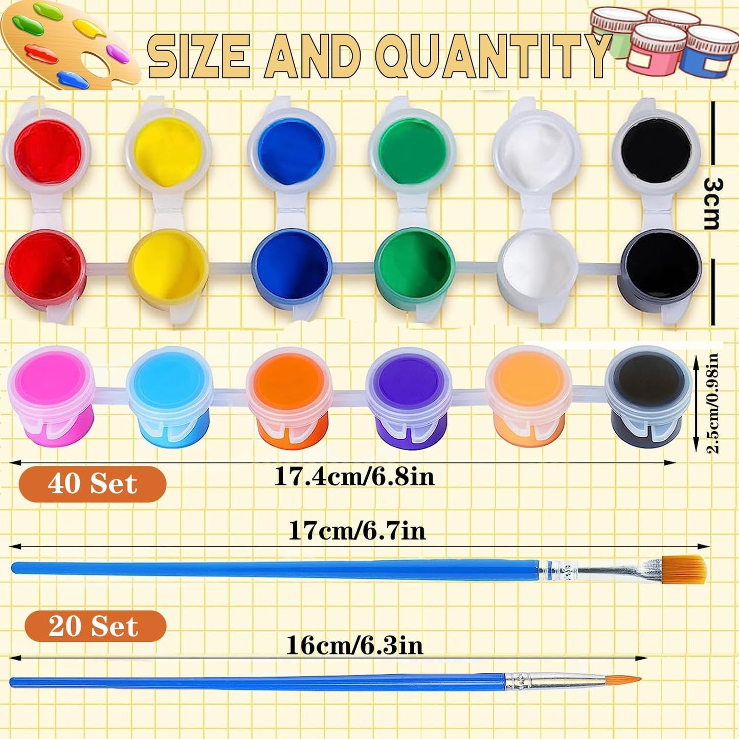 DUA MAIGA 210 Pcs Mini Acrylic Paint Set,12 Colors Acrylic Paint Strips with 30 Pcs Paint Brushes for Kids & Adults, Kids Paint Set for Home Birthday Classroom Party Favors