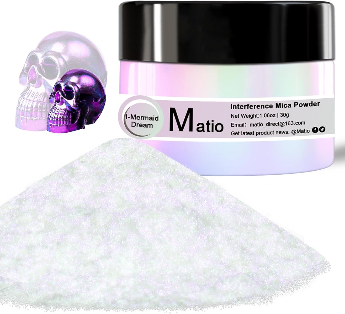 Matio Interference Mica Powder, 1.06oz/ 30g Mermaid Dream Chrome Powder, Pearlescent Effect Color Shift Pigment for Epoxy Resin, Makeup Shimmer, Nail Polish, Soap Dye, Candle Making, Paint, Slime