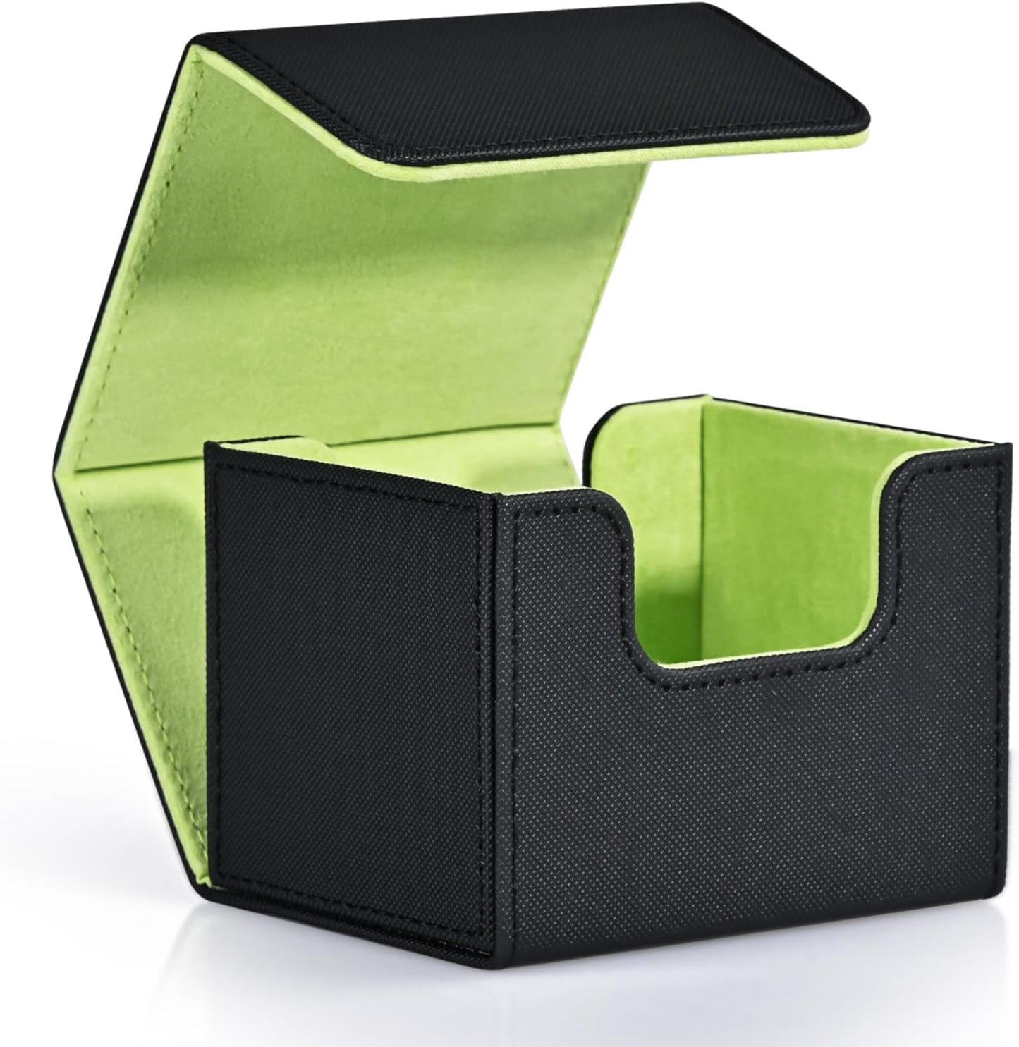 ZLCA Card Deck Box for Trading Cards, MTG Commander Deck Box Holds 120+ Single Sleeved, Leather Magnetic Card Storage Case Fits for TCG CCG Magic(Black& Green)