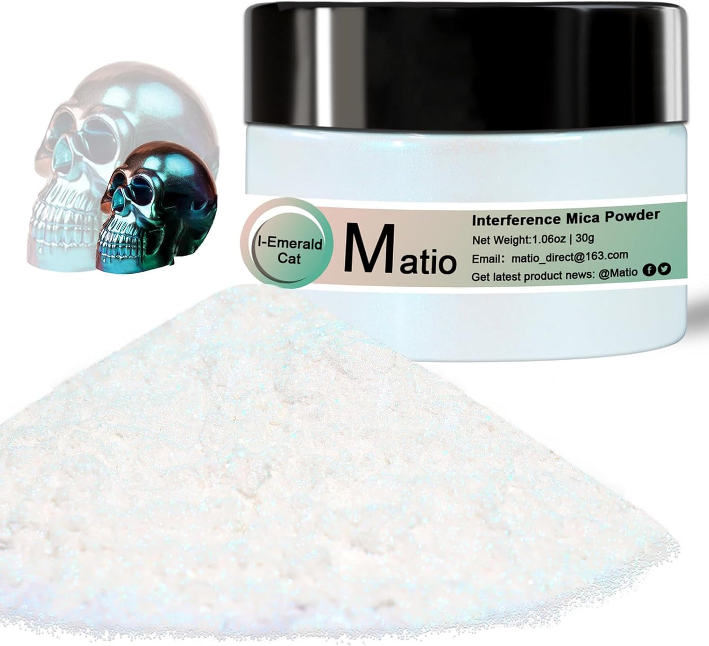 Matio Interference Mica Powder, 1.06oz/ 30g Emerald Cat Chrome Powder, Pearlescent Effect Color Shift Pigment for Epoxy Resin, Makeup Shimmer, Nail Polish,Soap Dye,Candle Making,Paint,Slime