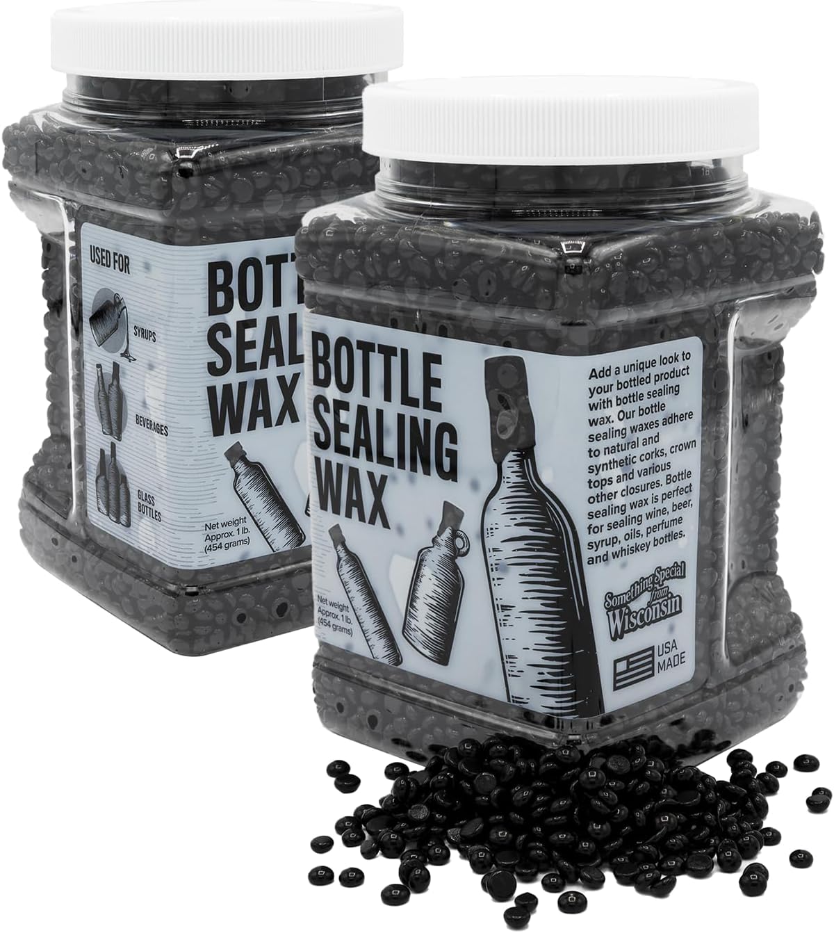 Blended Waxes, Inc. Bottle Sealing Wax Beads, Premium Pastille Wax Seal Beads For Wine, Beer, and Liquor Bottle Closure, Seals Between 25-30 Bottles, 1 lb, Gloss Black