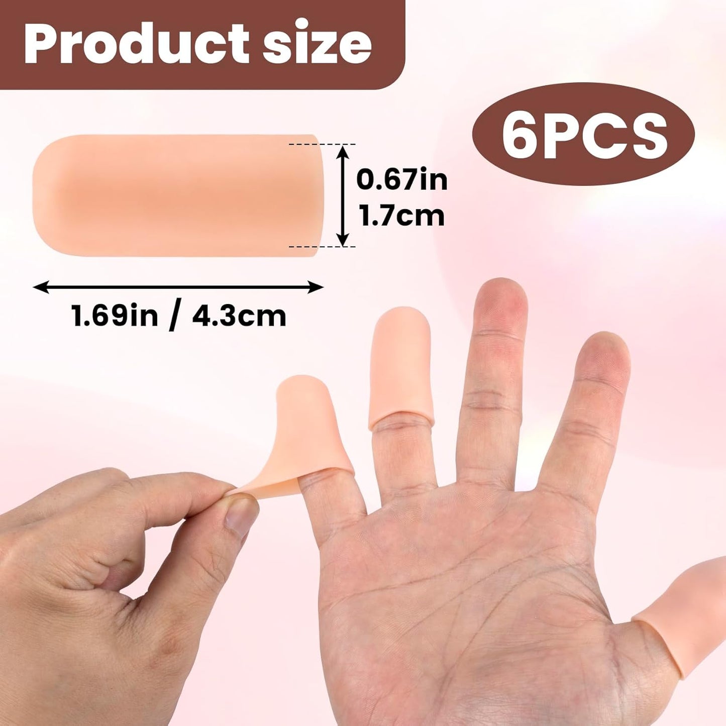 PAGOW 6 Pcs Gel Finger Cots/Covers, Silicone Finger Protector Support, Finger Caps Finger Sleeves Thumb Protector for Finger Cracking Trigger Finger Arthritis Pain Relief (Beige)