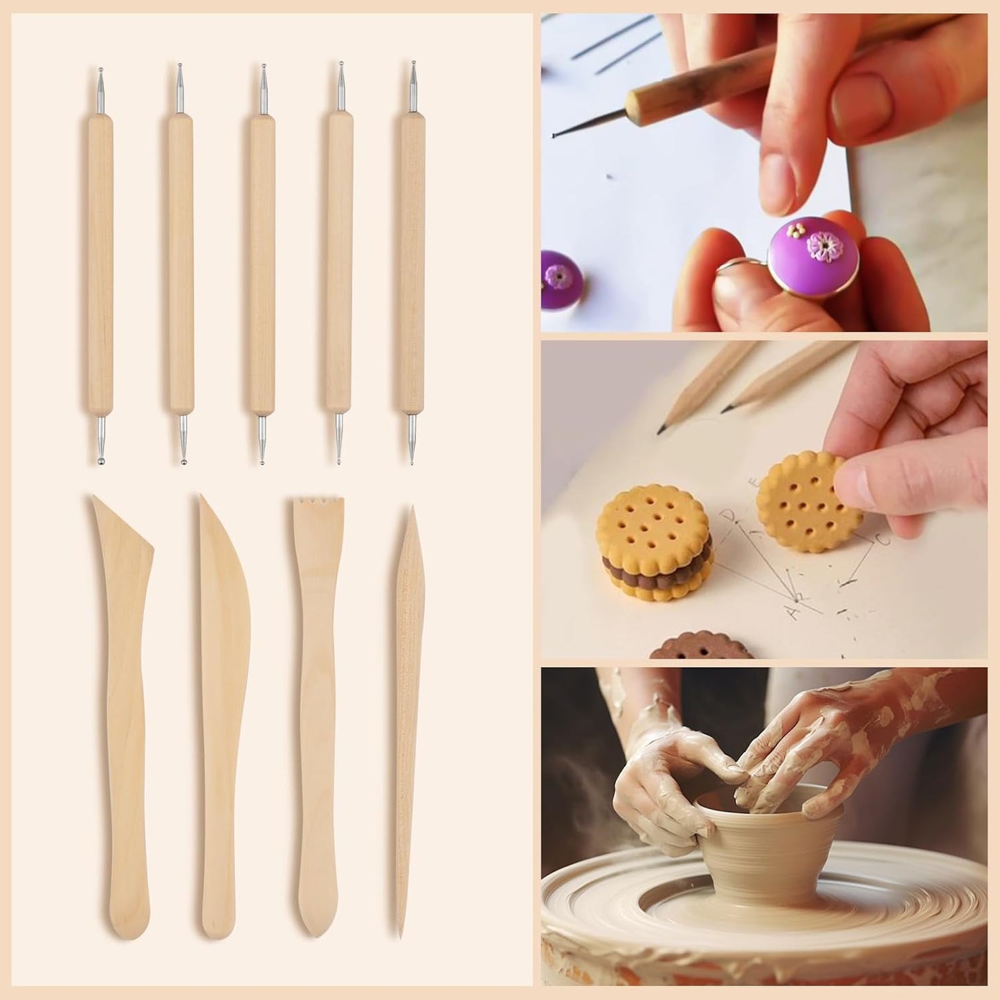 40PCS Clay Sculpting Tools Kit, Clay Pottery Carving Tool Kit with Wooden & Stainless Steel Clay Tools, Professional Clay Sculpting Tool for Adults, Sculpting Tools for Air Dry Clay, Polymer, Ceramic