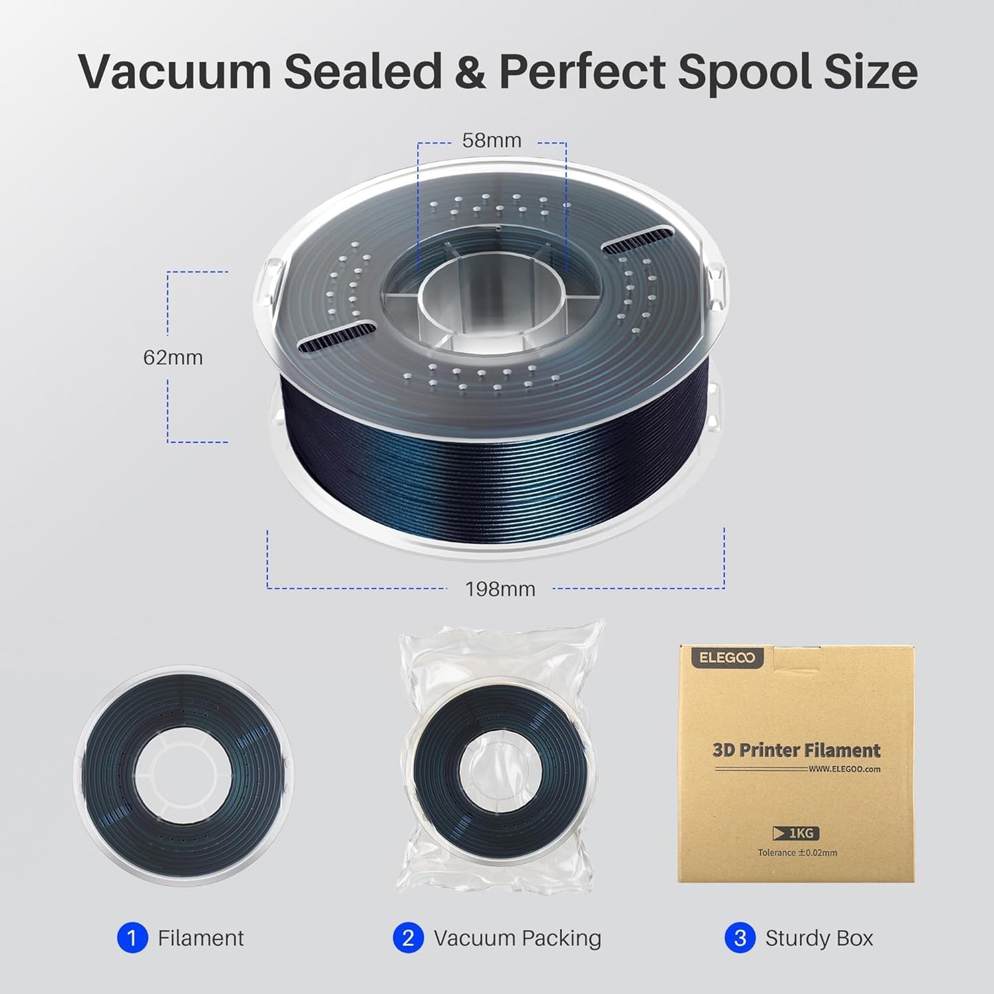 ELEGOO PLA Filament 1.75mm Galaxy Black 1KG, Shiny 3D Printer Filament Dimensional Accuracy +/- 0.02mm, 1kg Spool(2.2lbs) 3D Printing Filament for Most FDM 3D Printers