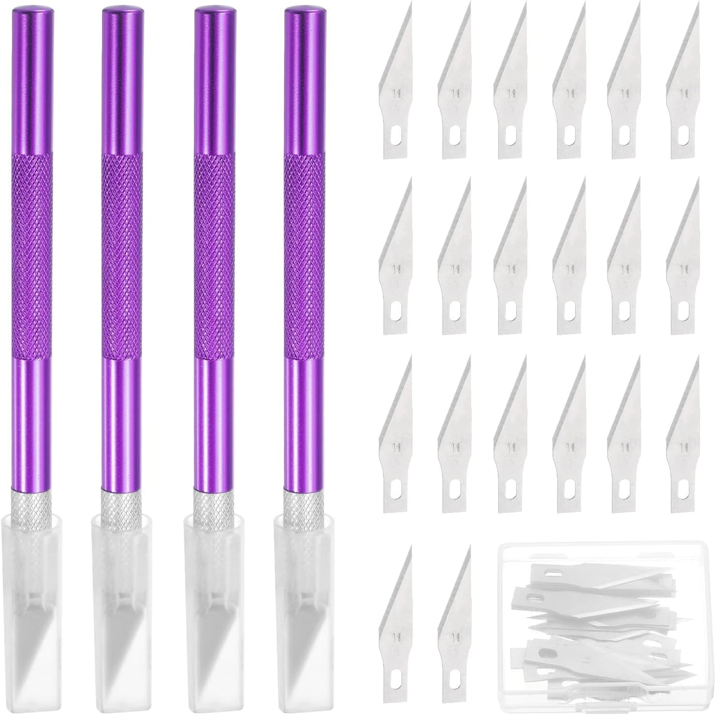 MECCANIXITY 4 Pcs Exacto Knife, Craft Hobby Knife with 40 Exacto Blades(#11) Profession Craft Knives for Crafting, Modeling, Scrapbooking (Purple)