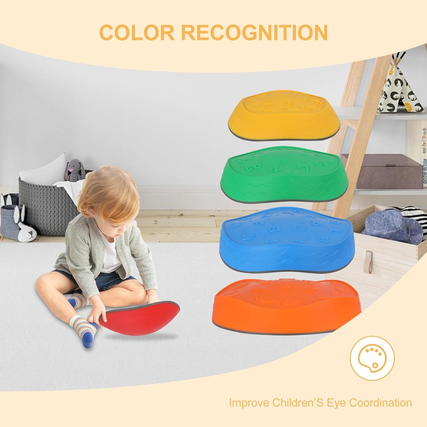 RedSwing Stepping Stones for Kids, 5pcs Non-Slip Fun Sensory Stepping Stones for Toddlers 1-3,Kid Step Stones for Balance & Coordination