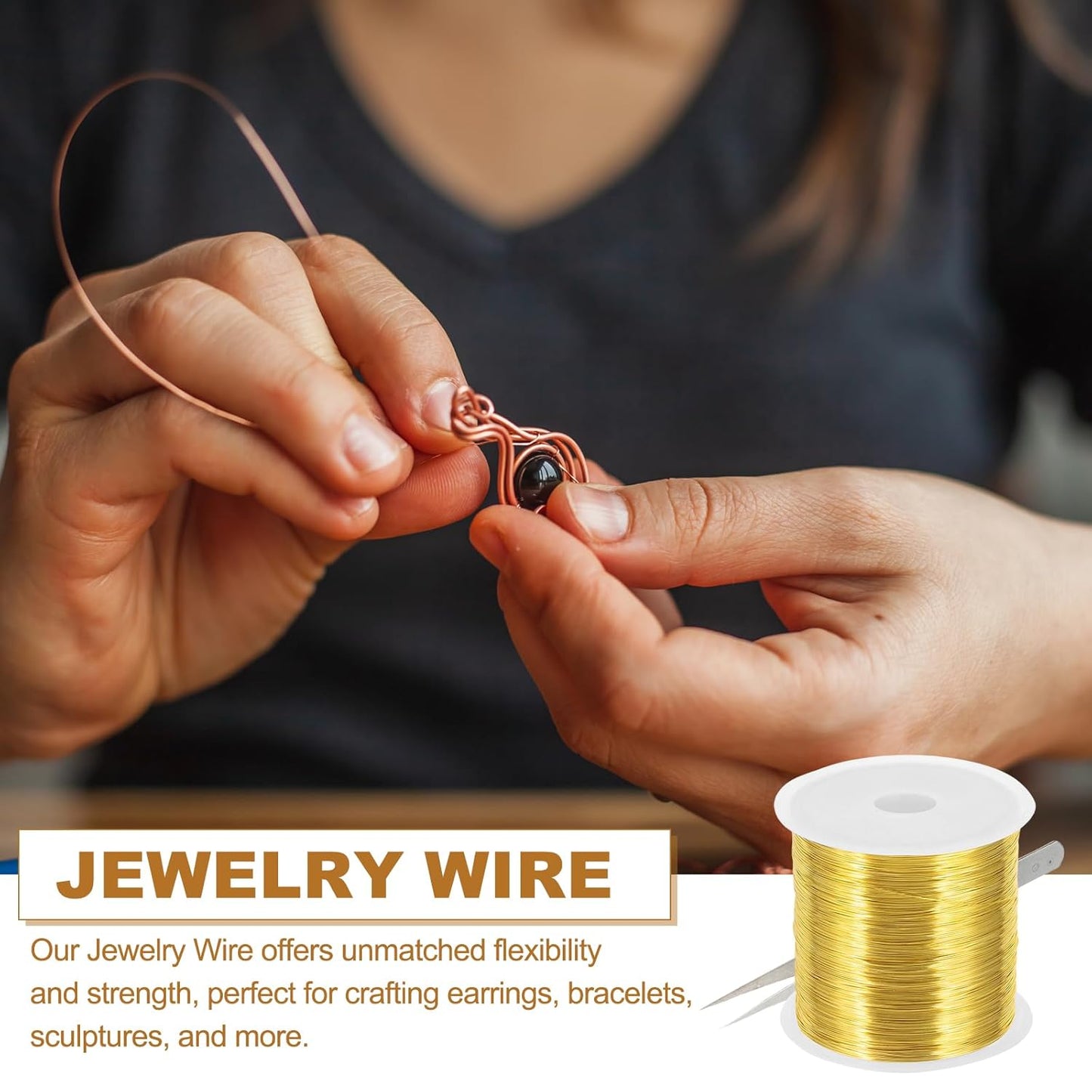 PATIKIL 26 Guage/ 0.4 mm 328 Feet Jewelry Craft Wire, Copper Beading Wire with Plier for Beading Jewelry Making Supplies Earrings Bracelets Accessories Sculptures Gardening, Gold