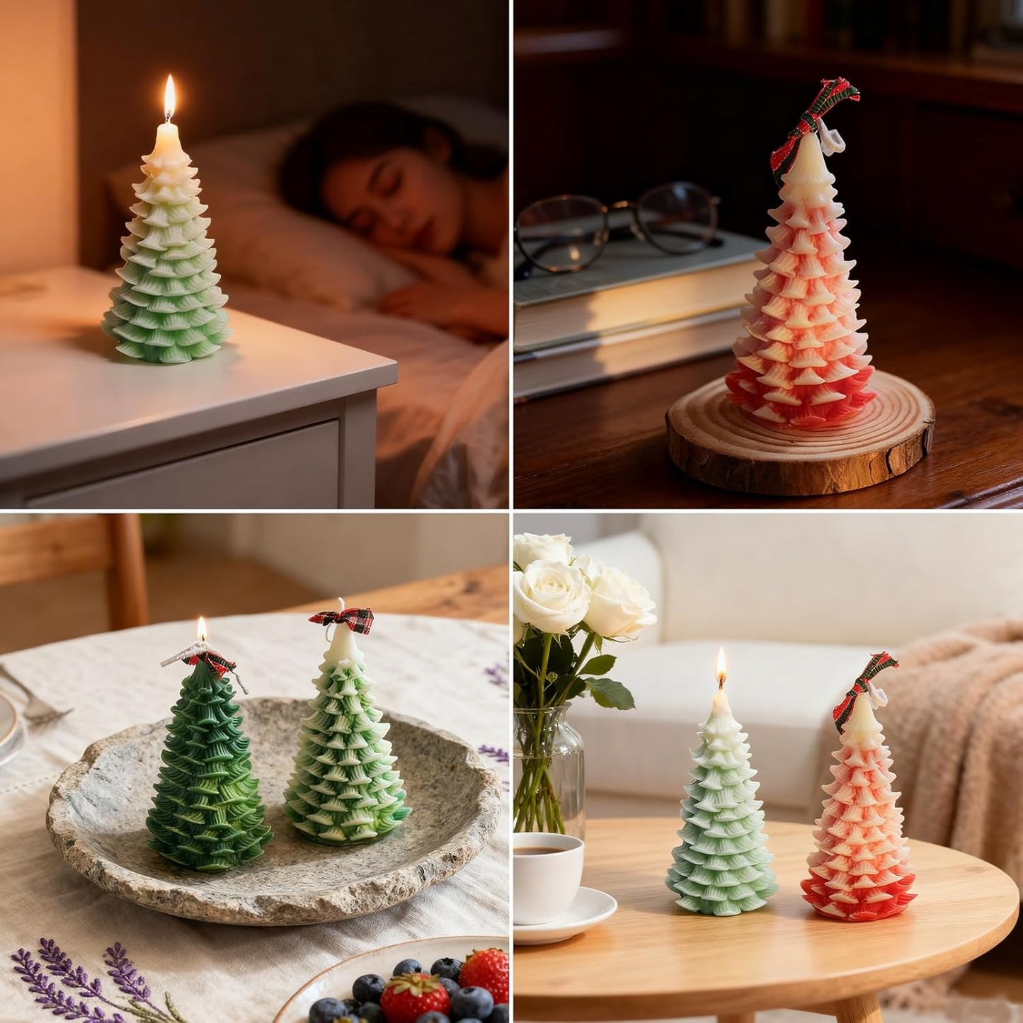 Christmas Tree Candle Molds, Resin Christmas Silicone Molds for Candles, Moldes para Velas De Navidad, Wax Candle Making Molds for DIY Chocolate, Soap
