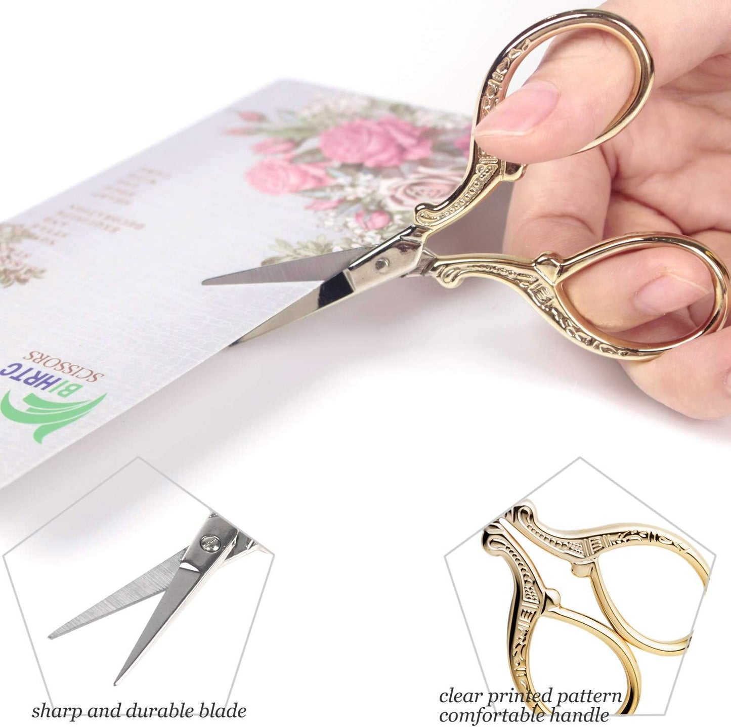 BIHRTC 3.6Inch Vintage Crochet Scissors - Small Embroidery Scissors with Stainless Steel Sharp Pointed Blades - Ideal for Sewing, Craft, DIY & Artwork DIY Tool