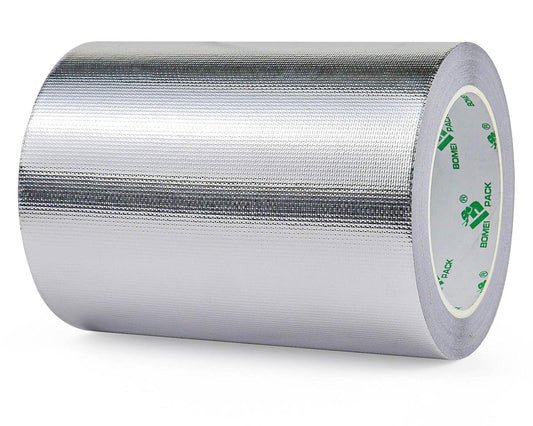 BOMEI PACK Adhesive Aluminum Foil Heat Shield Tape Barrier, Fiberglass Thermal Insulation Reflective Material High Temp Protection (6in*66ft)