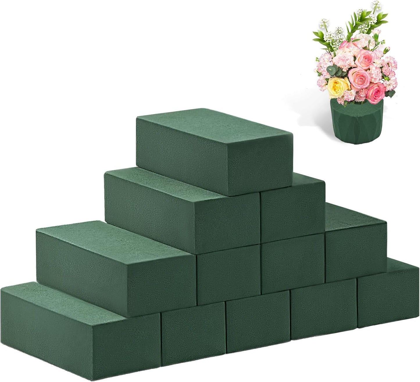 Tunnkit 12 Pcs Wet & Dry Floral Foam Blocks for Fresh and Artificial Flower Arrangement，(7.8" L x 3.5" W x 2.4" H) Flower Foam Brick Florist Foam for DIY Craft Wedding Home Decorations