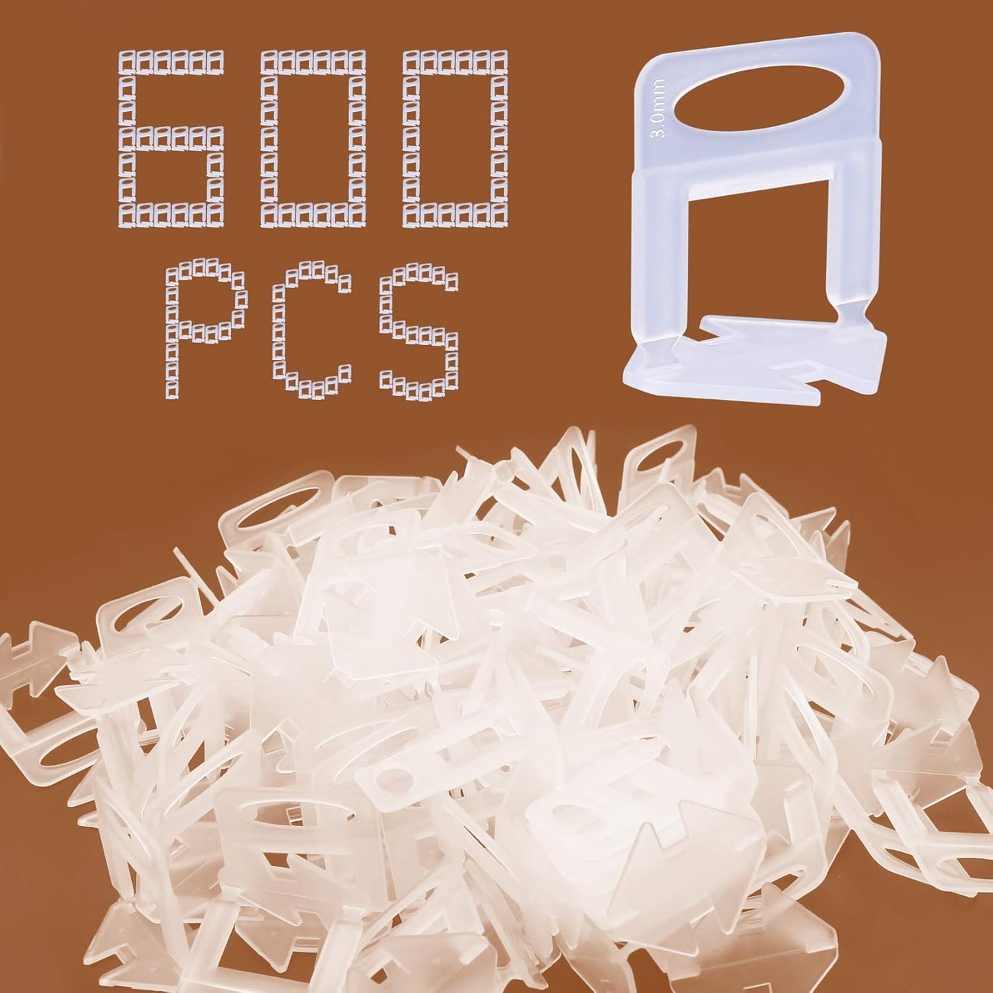 600 PCS Tile Leveling System Clips 1/8''(3mm) 600-Piece Tiles Leveler Spacers Tool for Professional Ceramic Tile and Stone Installation