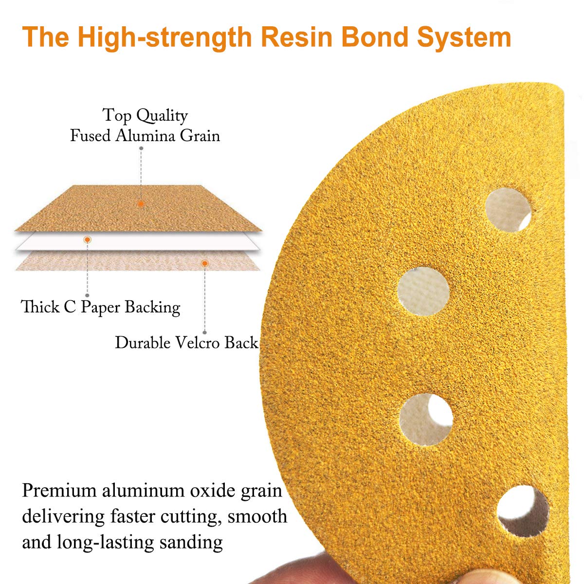 5-Inch 8-Hole Hook and Loop Sanding Discs 100-Grit Random Orbit Sandpaper, 50-Pack