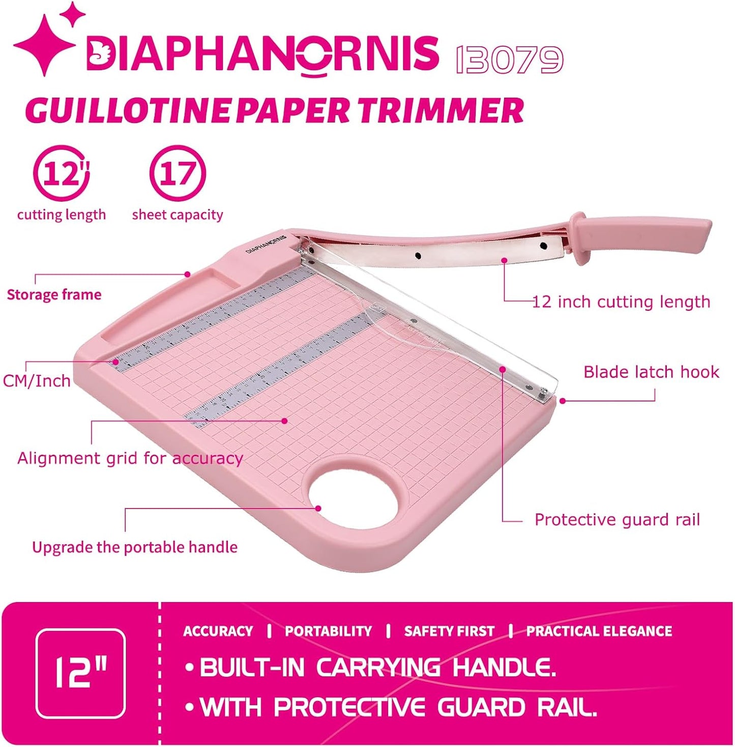 12" Guillotine Paper Cutter,Paper Trimmer Accurate Cutting with with Safety Protection and Blade Lock,12 Sheets Capacity, Perfect for Cardstock, Cardboard, Photos, Vinyl, Crafts,Scrapbooking