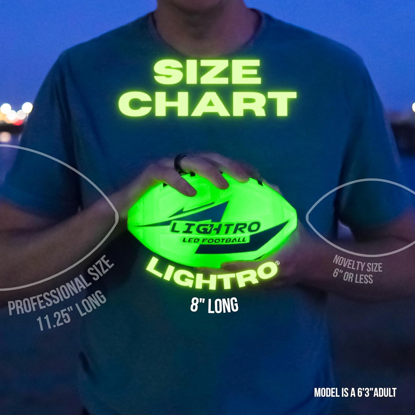 LIGHTRO - Soft Foam Glow in The Dark Football - 8" Youth Size - Super Bright LEDs - Batteries Included - LED Football - for Kids 6 7 8 9 10 11 12 - Light Up Gift for Birthdays - Kids & Boys