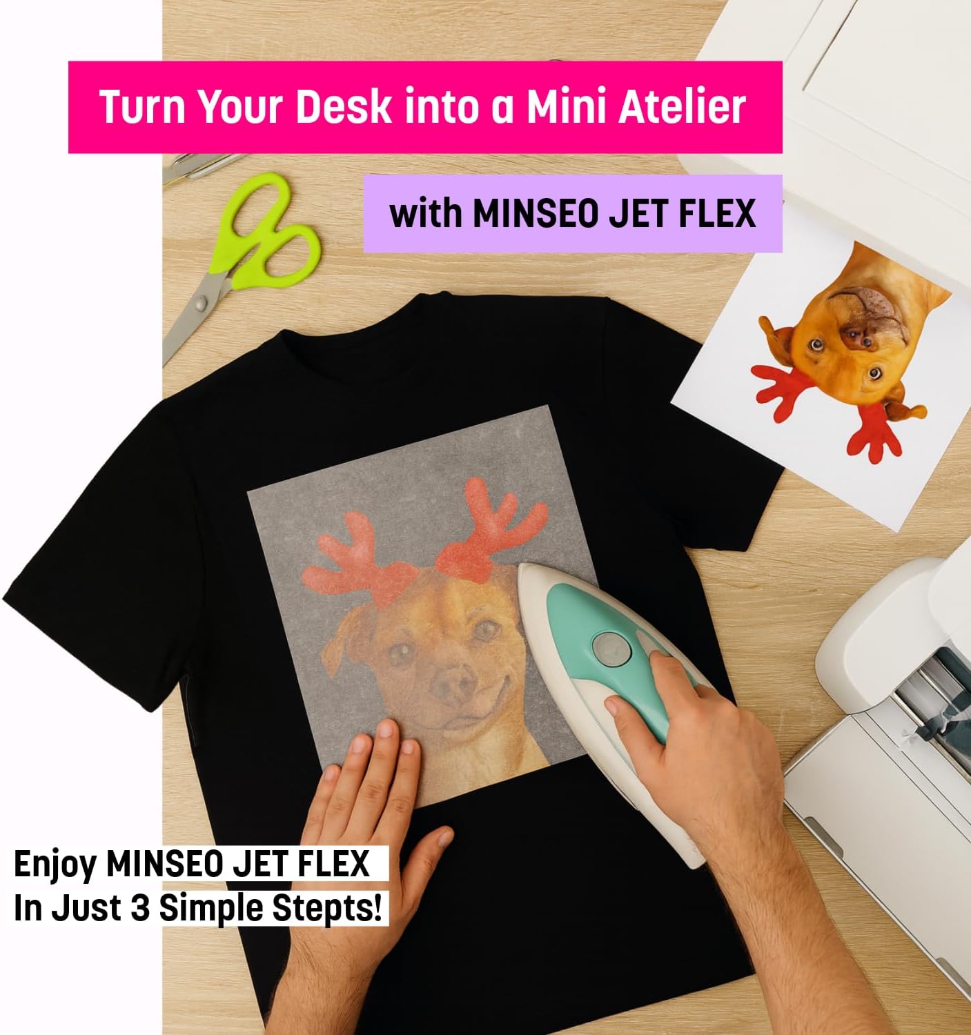MINSEO Jet Flex Premium Opaque Heat Transfer Paper for Dark Fabric (5 Sheets 8.5x11") Printable Iron-on Transfer Vinyl for Inkjet Printer (Made in Korea)