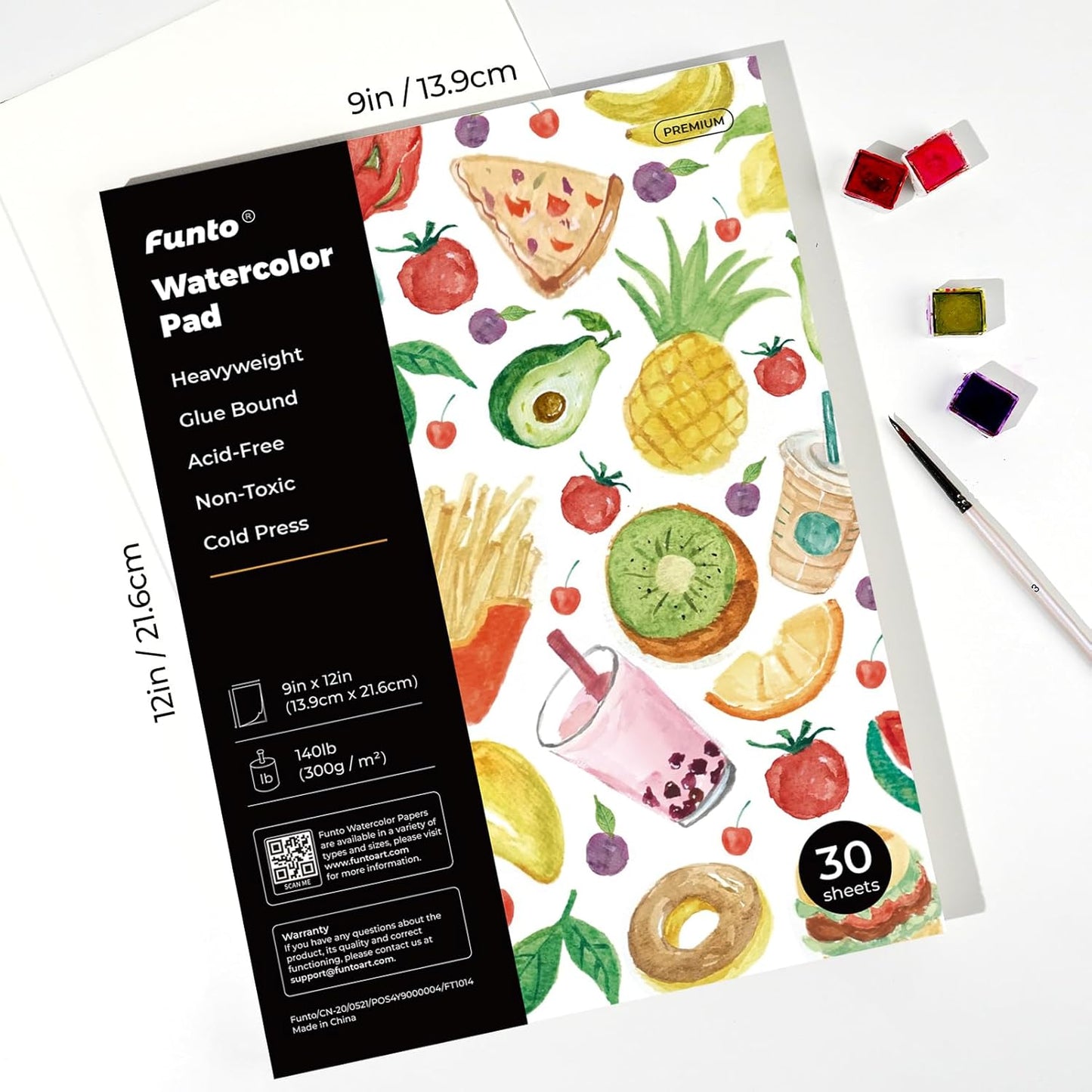 Funto Watercolor Paper Pads, 9x12, 140lb/300gsm, 30 Sheets Each, Cold Pressed, Acid-Free Heavyweight Art Paper for Painting, Drawing