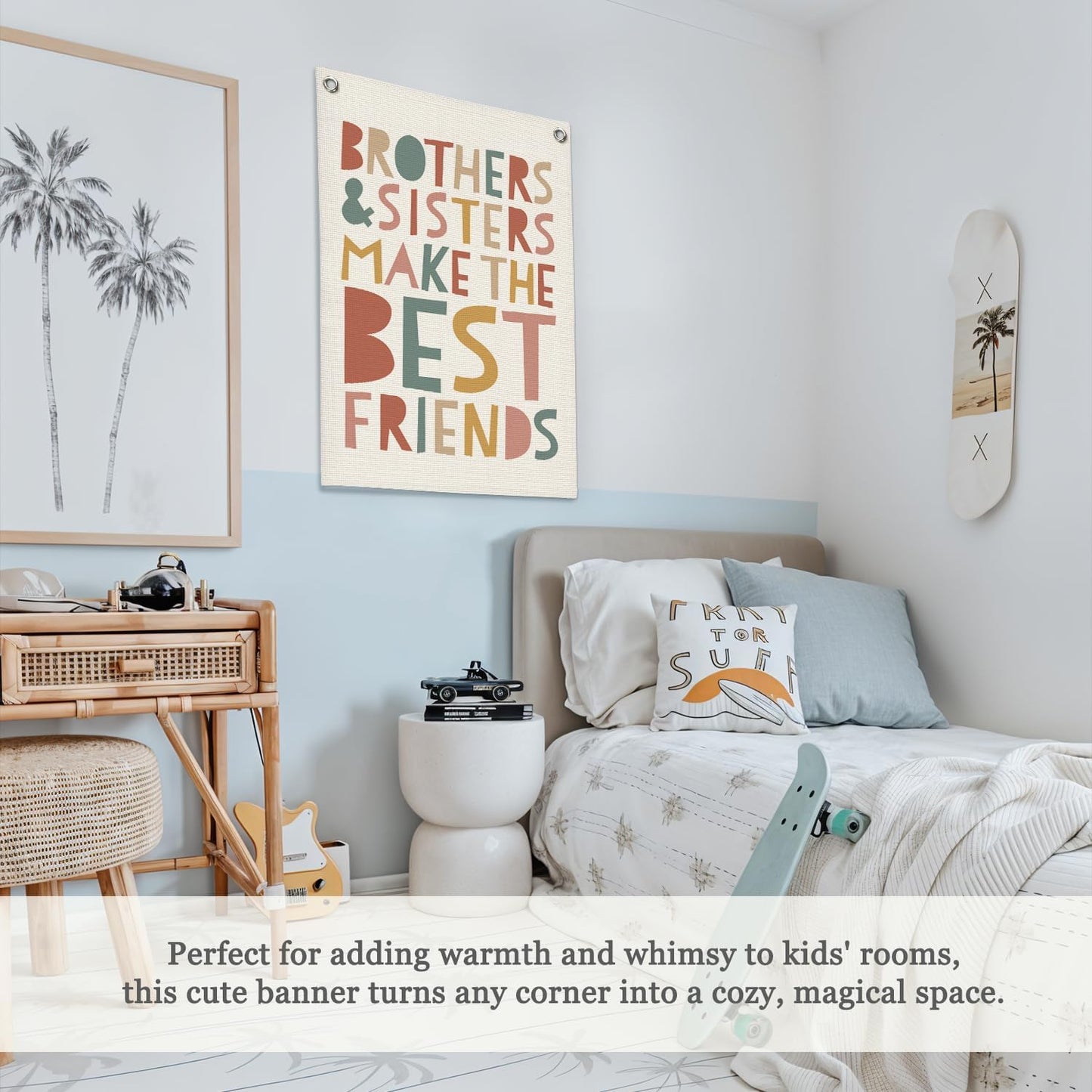 Kids Room Decor Linen Canvas Banner,Brothers & Sisters Make the Best Friends Wall Hanging Pennant Flag for Nursery,Bedroom,Playroom,Game Room Front Door,18x25 Inch