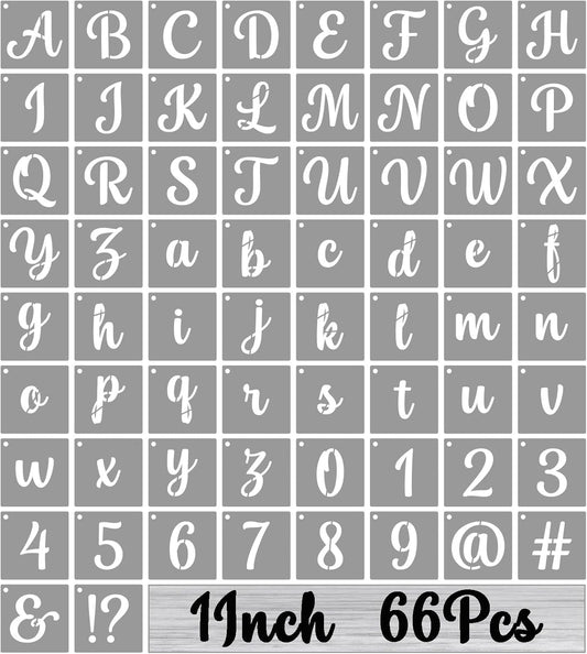 BAMIDELE 1 Inch Alphabet Letter Stencils for Painting, 66 Pcs Reusable Plastic Calligraphy Letter Stencils and Numbers Template Kit for Painting on Wood, Chalkboard, Fabric, Door Porch, Wall Art