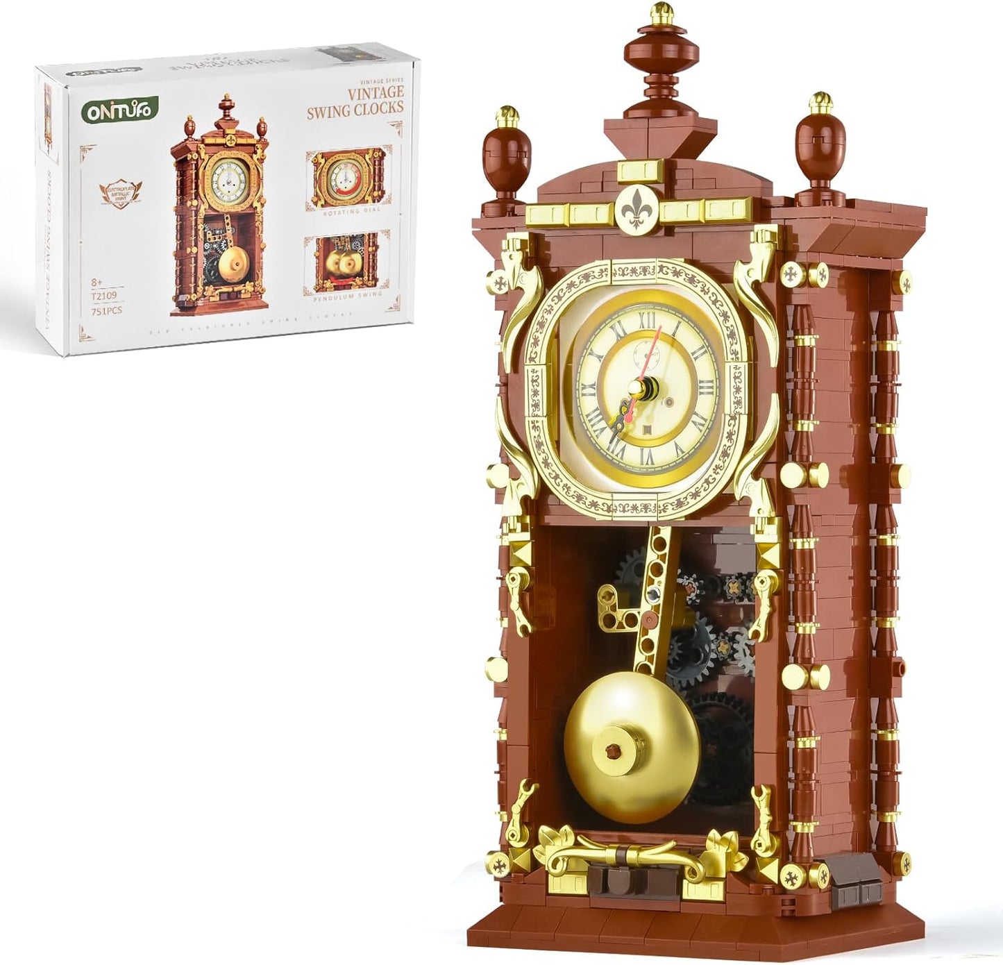 Retro Clock Building Set for Adults,Vintage Pendulum Clock Model with Rotating Gears,Home Decor Mechanical Building Blocks Toys, Gift for Boys and Girls 8+ (751 Pieces)