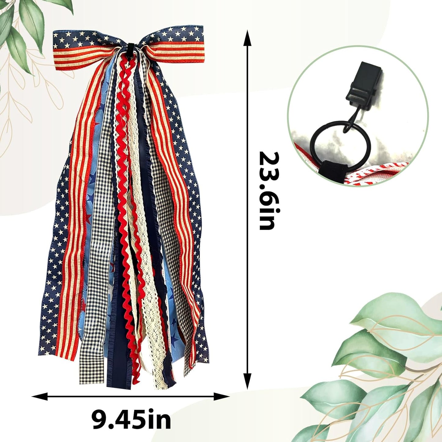 Large Patriotic Star Ribbons Bow for Wreath, Red White Buffalo Plaid Fabric Ribbons Set Assorted Lace Ribbon 4th of July Clip-On Wreath Sash Ribbon Bundle for Patriotic Indoor Outdoor Decor
