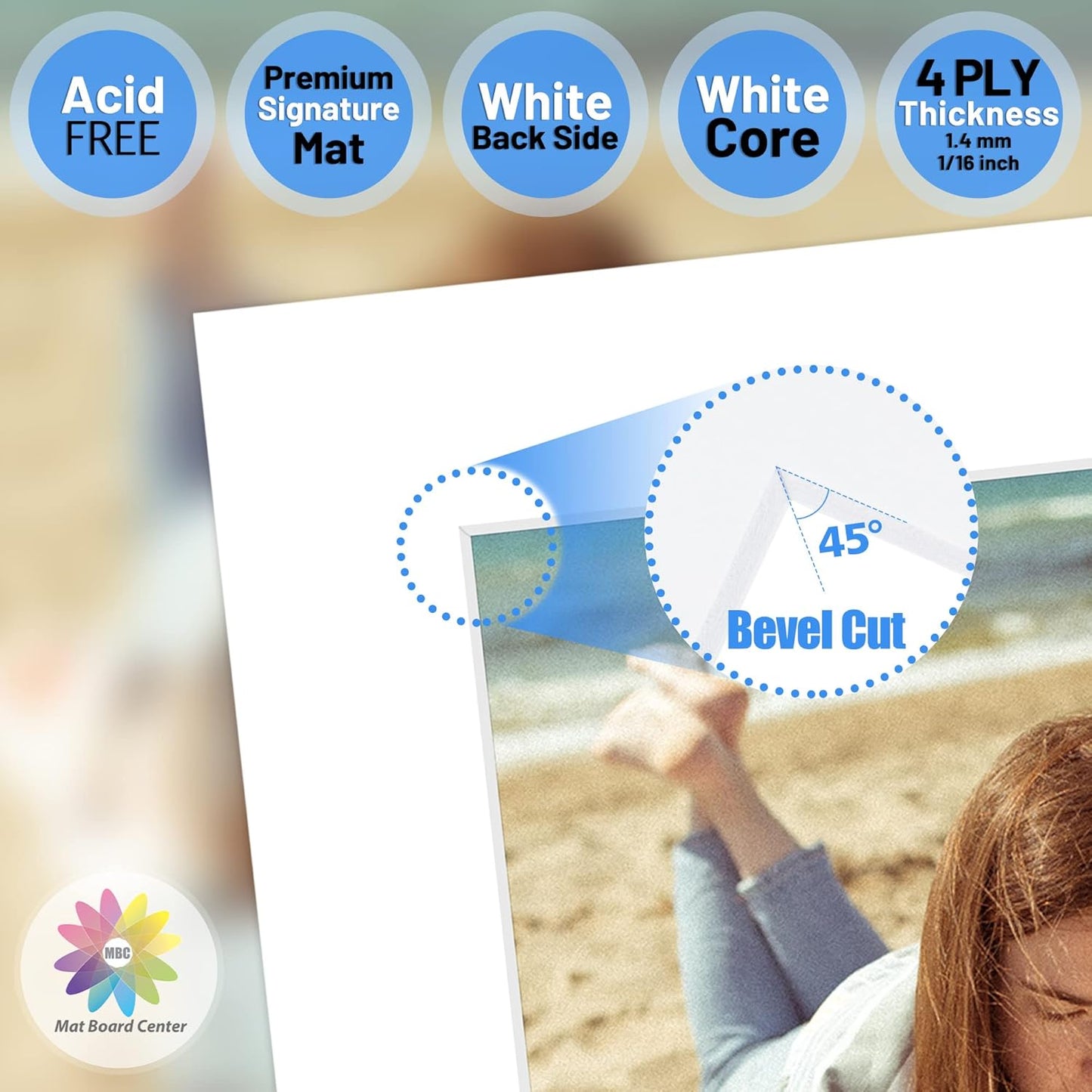 Mat Board Center, Pack of 20, 16x16 for 12x12 White Photo Picture Mats - Acid Free, 4-ply Thickness, White Core - for Pictures, Photos, Framing