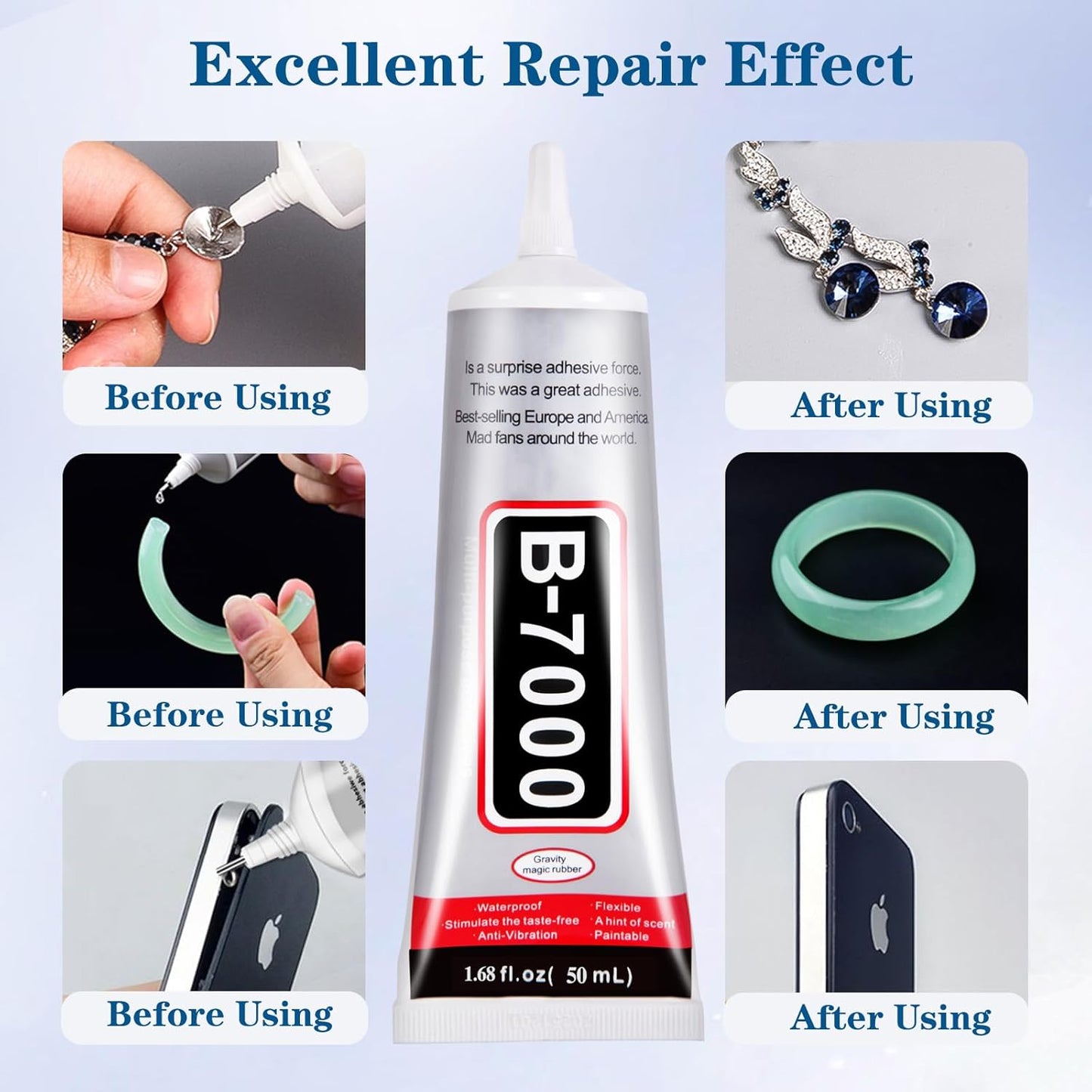 B7000 Glue Clear with Precision Tip，50Ml B7000 Glue Clear for Rhinestones Glue for Crafts, Multipurpose Jewelry Glue for Fabric DIY Craft Makeup Shoes Jewelry Making Nail Art