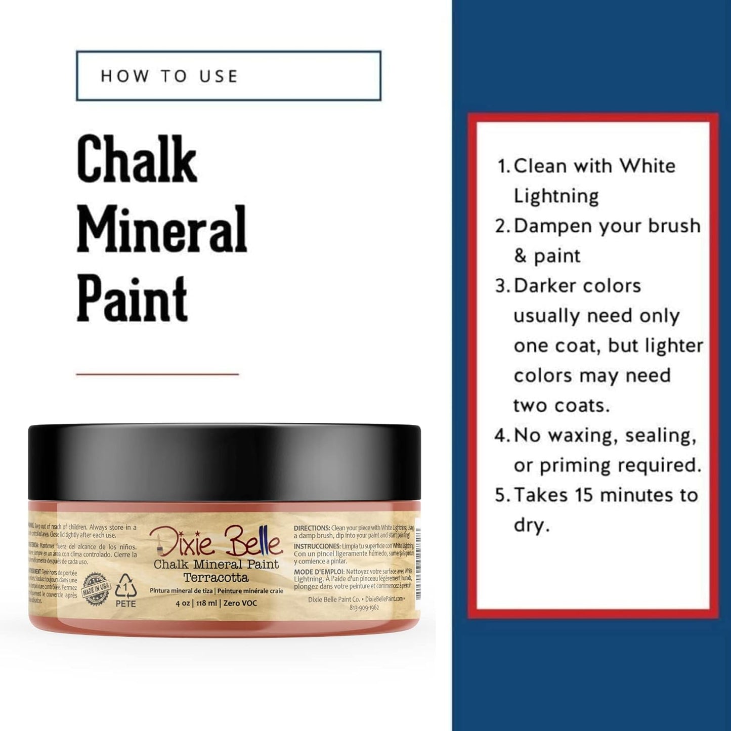 Dixie Belle Paint Company Chalk Finish Furniture Paint - Terracotta (4oz) - Matte Earthy Orange Chic Chalk Mineral DIY Furniture Paint