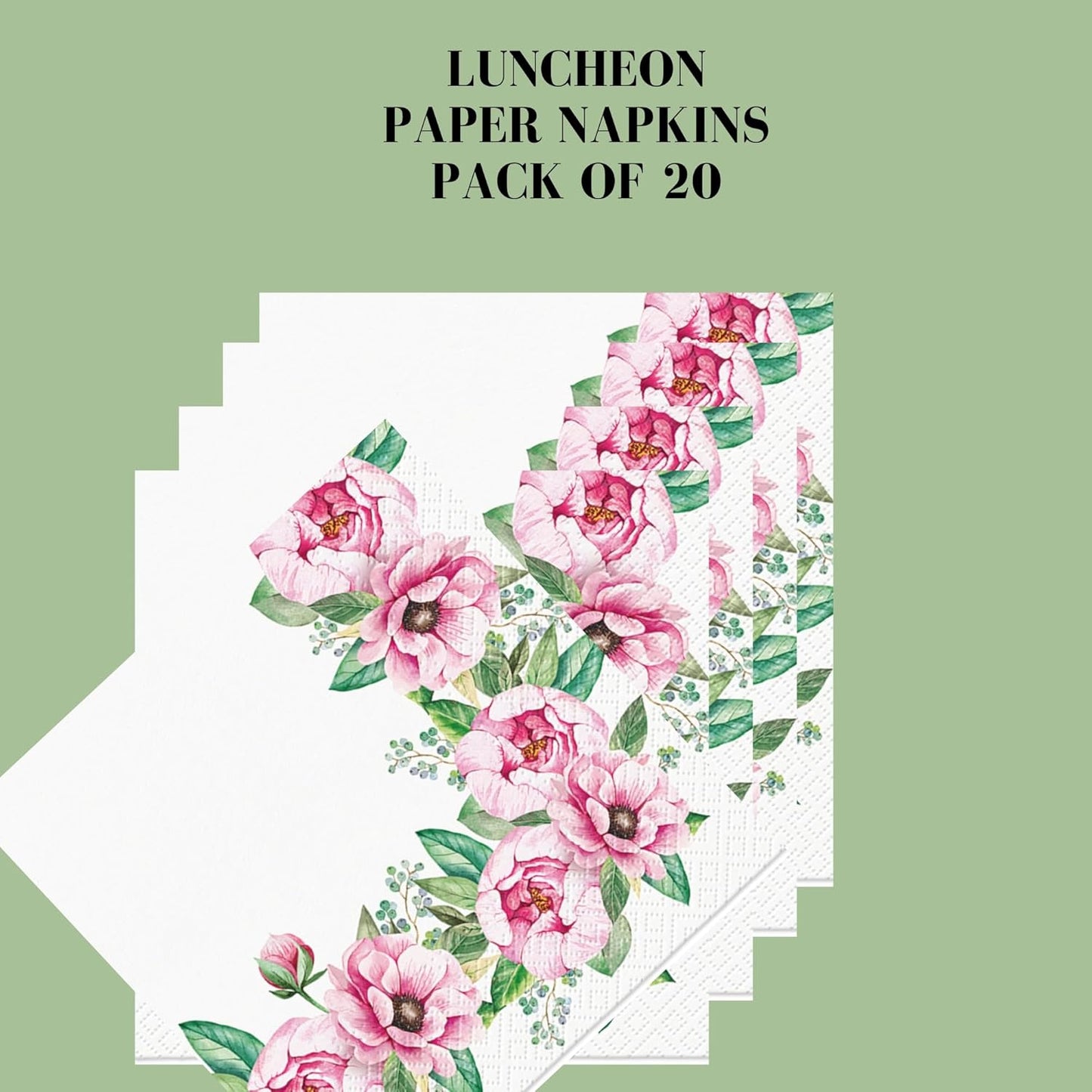20-ct 13x13 Flowers Paper Luncheon Decoupage Napkins, 3-Ply Servilletas Printed Flower Twigs Round Cocktail Napkin for Art, Dinner and Party, Disposable Napkins Decor