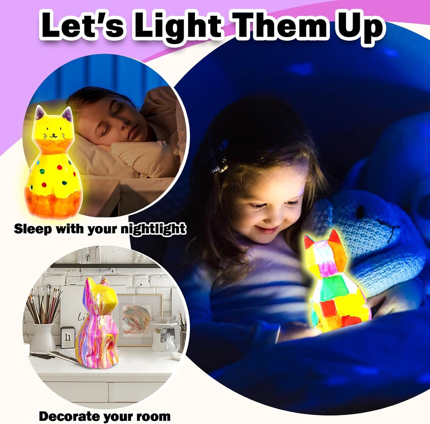 FUNZBO Paint Your Own Cat Lamp Kit - Halloweens Arts and Crafts Supplies, Toys for Ages 8-13, Crafts for Girls 8-12, Painting Kits for Kids Teen, DIY Toy for Toddler 3 4 5 6 7 9 10 11 + Birthday Gifts