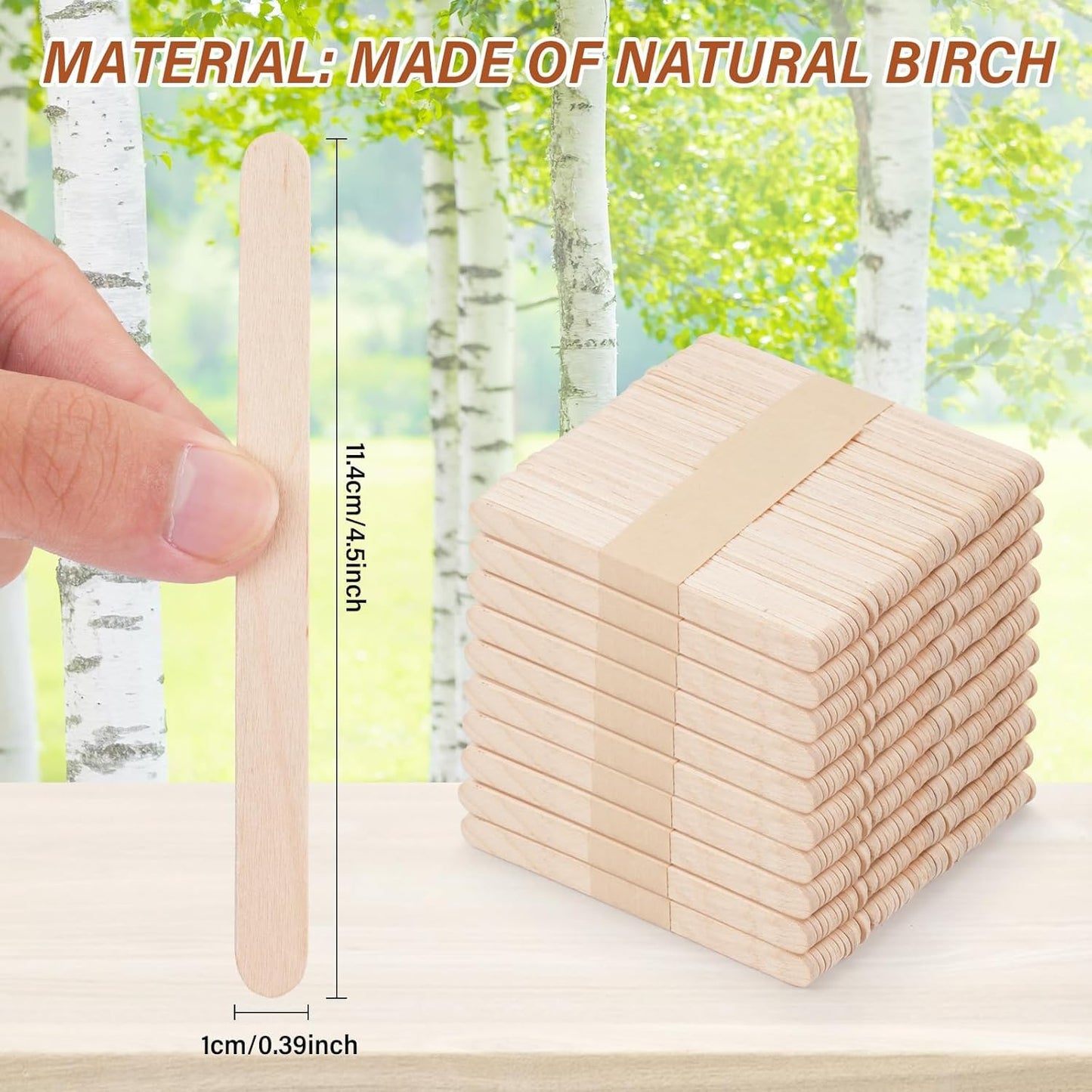 2000 Pcs 4.5" Wooden Craft Sticks, Ice Cream Sticks,Natural Wood Popsicle Stick for Waxing, DIY Wood Crafts, Hair Removal and Waxing Supplies, Paint Stirrer, Art Projects and Ice Pop Sticks