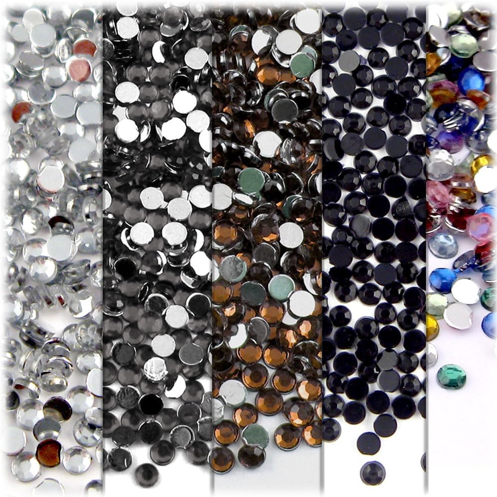 The Crafts Outlet 5-PK Set (7,200-Piece), Round 3mm Rhinestones, Flatback, Pink Tones