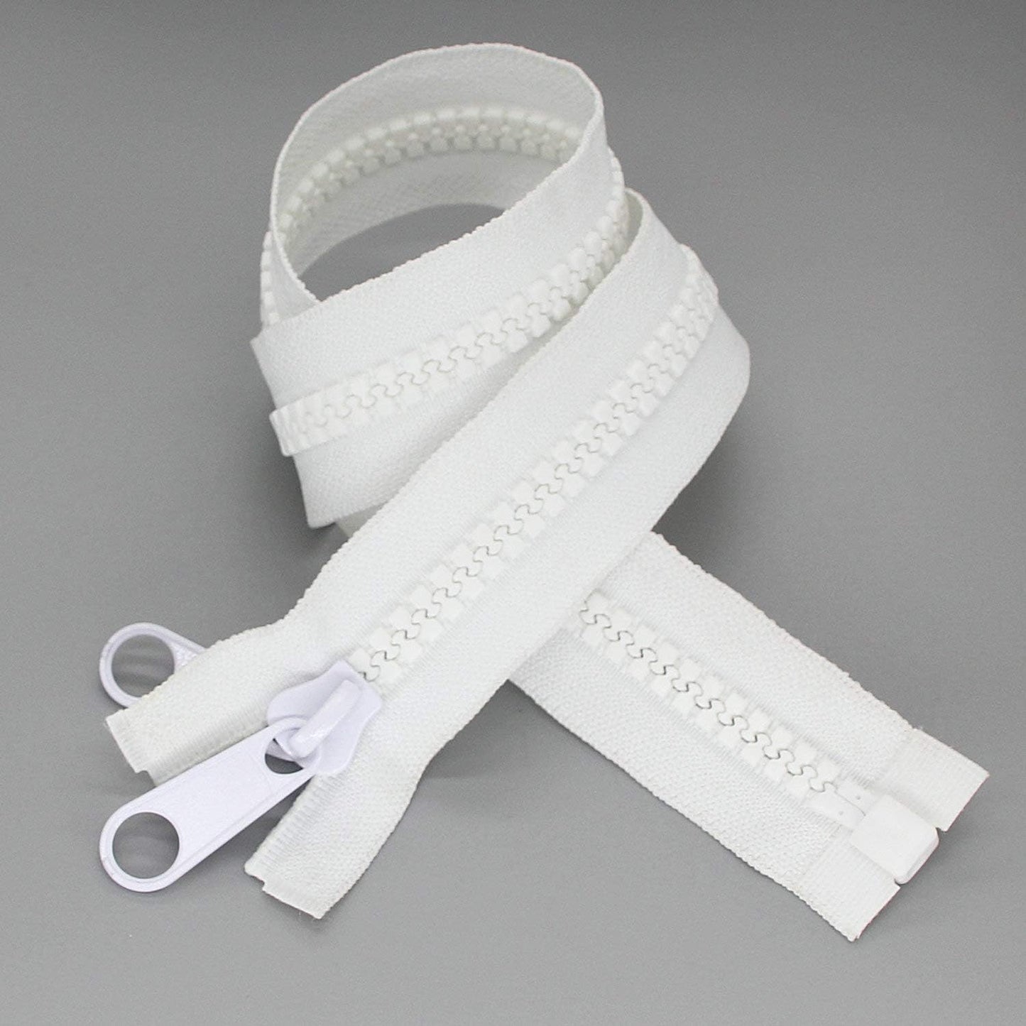 Leekayer 2PCS #10 40 Inch Heavy Duty Zippers for Sewing Separating Large Plastic Zipper White Tape with Double Pull Tab Slider, Sleeping Bag, Boat, Canvas, Cover, Trampoline, Dog Bed,Tent zipper 100cm