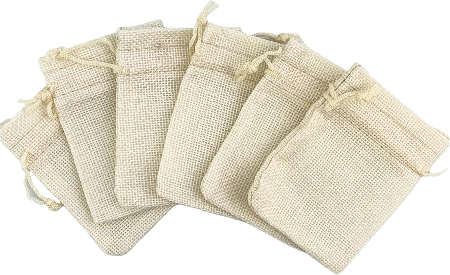 Palmhomee Pack of 25 Burlap Gift Bags with Drawstring Linen Jewelry Pouches Wedding Hessian Jute Bags for Birthday and Treat Pouches Party Wedding Favors Gift (2.8x3.6 Inch, Cream)