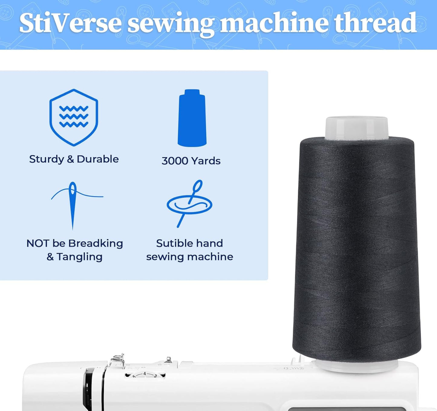 4 Pack Navy Blue Thread, 3000 Yards Denim Thread for Jeans, Polyester Sewing for Serger&Overlock, Quilting, Piecing, Sewing Machine