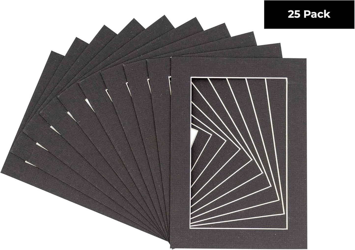 Pack of 25 Acid Free 8.5x11 Mats Bevel Cut for 7x9 Photos - Textured Black Precut Matboards With Backing Boards and Clear Photo Mat Bags For Pictures, Photos, Framing - 4-ply Thickness