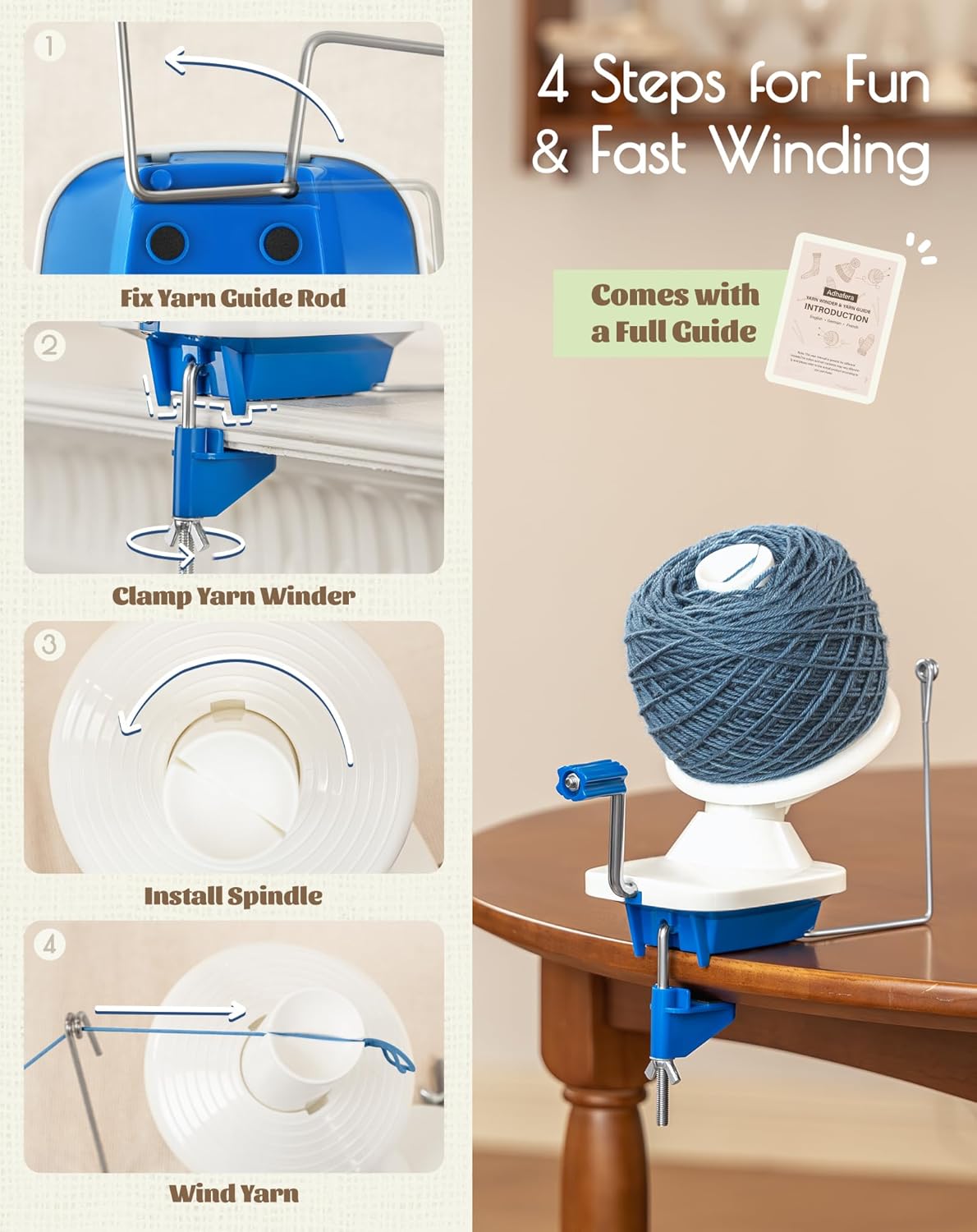 Adhafera Yarn Winder with Guide, Yarn Ball Winder for Crocheting, The Helper for Knitting Enthusiast