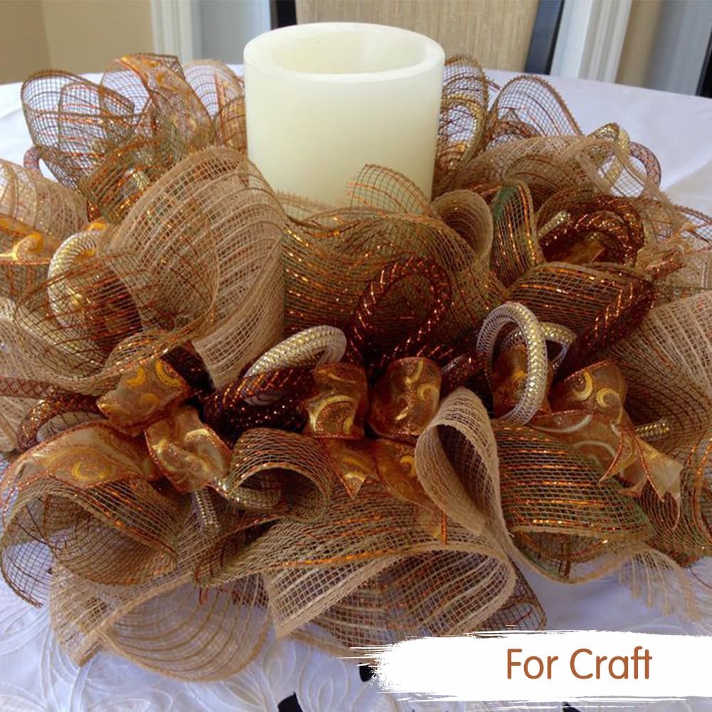 TONIFUL 2 Rolls 10 Inch Burlap Natural Decorative Mesh Ribbon Rolls, Perfect for Wreaths, Swags, Christmas Trees, Home Decoration, and Creative Crafts