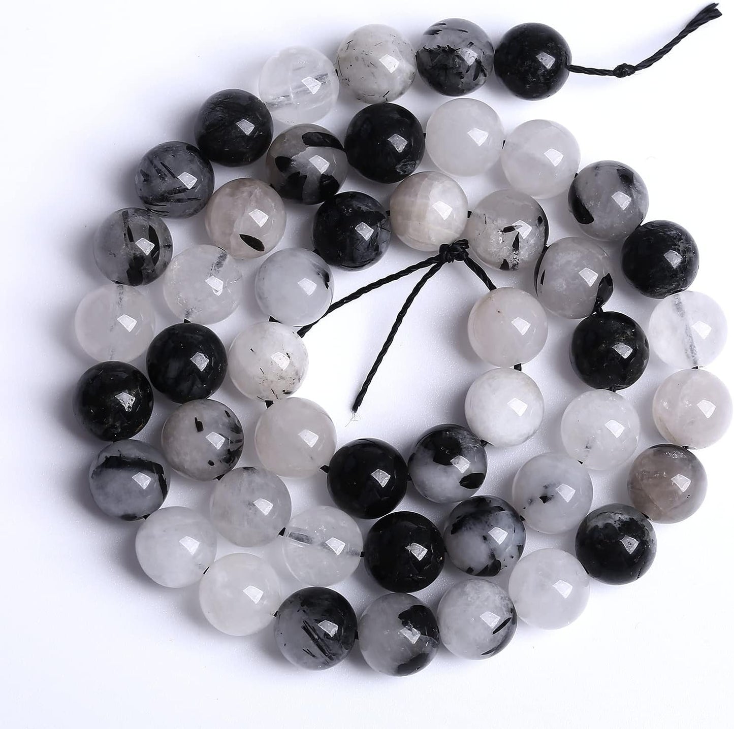 AAA Natural Black Quartz Rutilated Beads Round Loose Beads for Jewelry Making DIY Bracelet 60pcs 6mm Crystal Energy Healing Power Stone (Black Rutilated Quartz Crystal, 6mm)