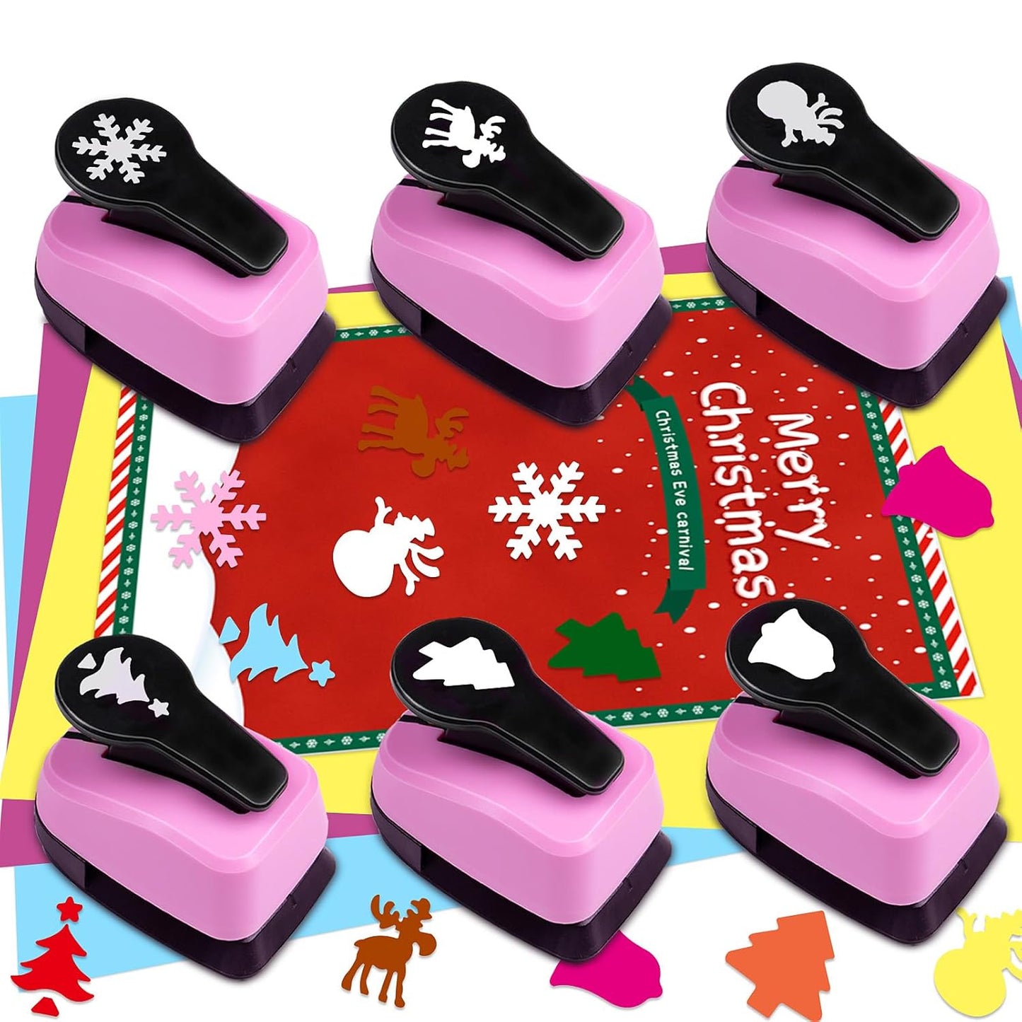Paper Punch Shape Hole Puncher Craft Punches 1 inch Christmas Punches Scrapbooking Punch Snowflake Punch Deer Punches Bell Puncher for Paper Craft Cardstock Arts DIY Projects