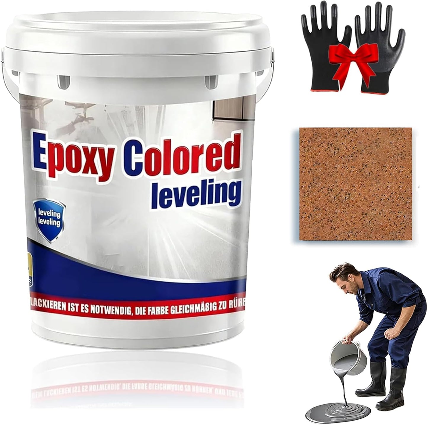 Epoxy Floor Paint, Epoxy Colored Sand Floor Paint, High-Gloss Marble Effect Self-Leveling Coating, Waterproof, Non-Slip, Ultra-Durable for Garage, Basement, Wood Floors (Orange,8.8Ib)