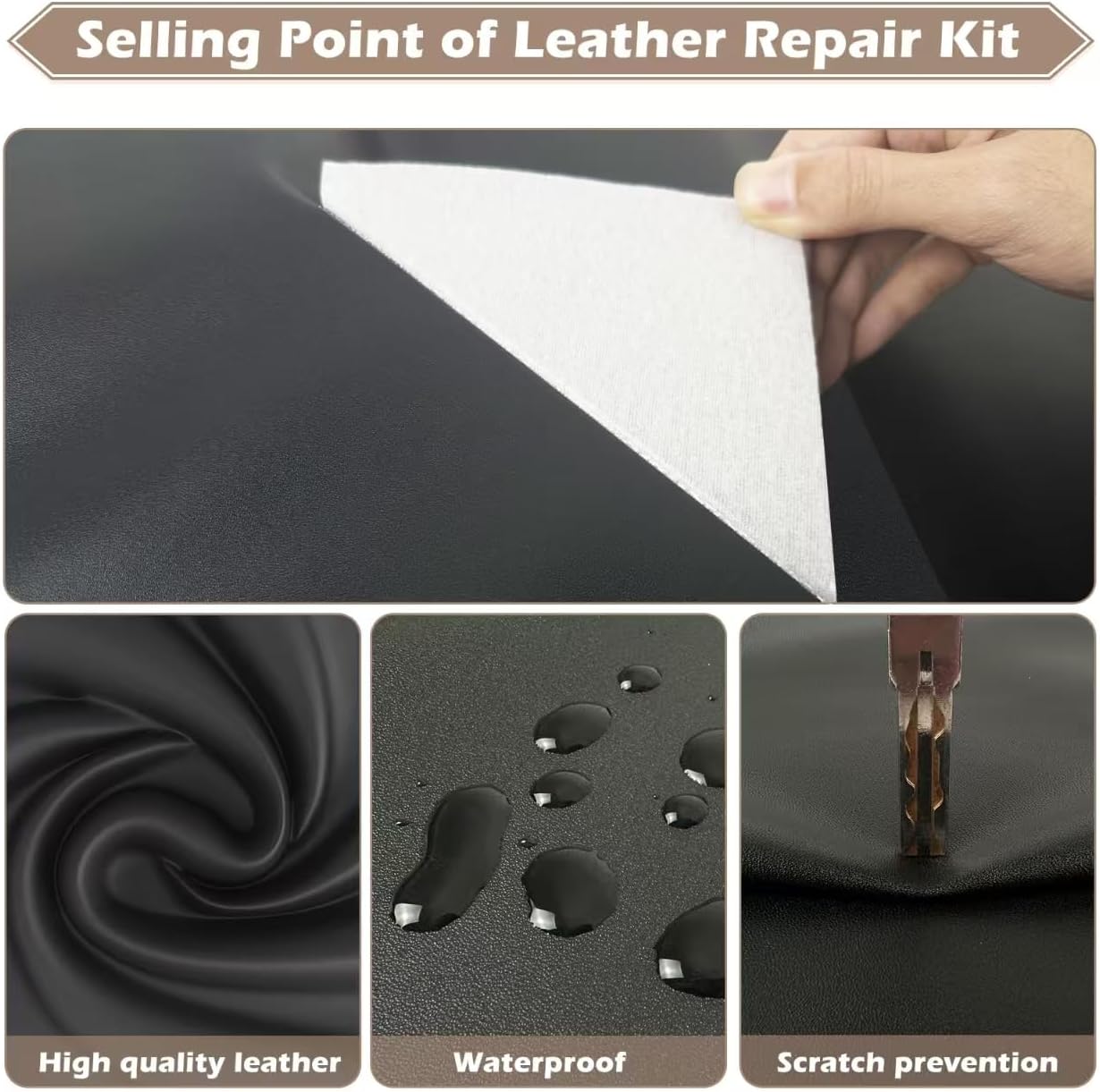 Leather Repair Tape, 16x40 inch Leather Patches for Furniture, Self Adhesive Leather Repair Patch for Sofas, Couches, Leather Covers, Seats, Chairs, Vinyl Repair Tape Dark Brown-Fine Grain